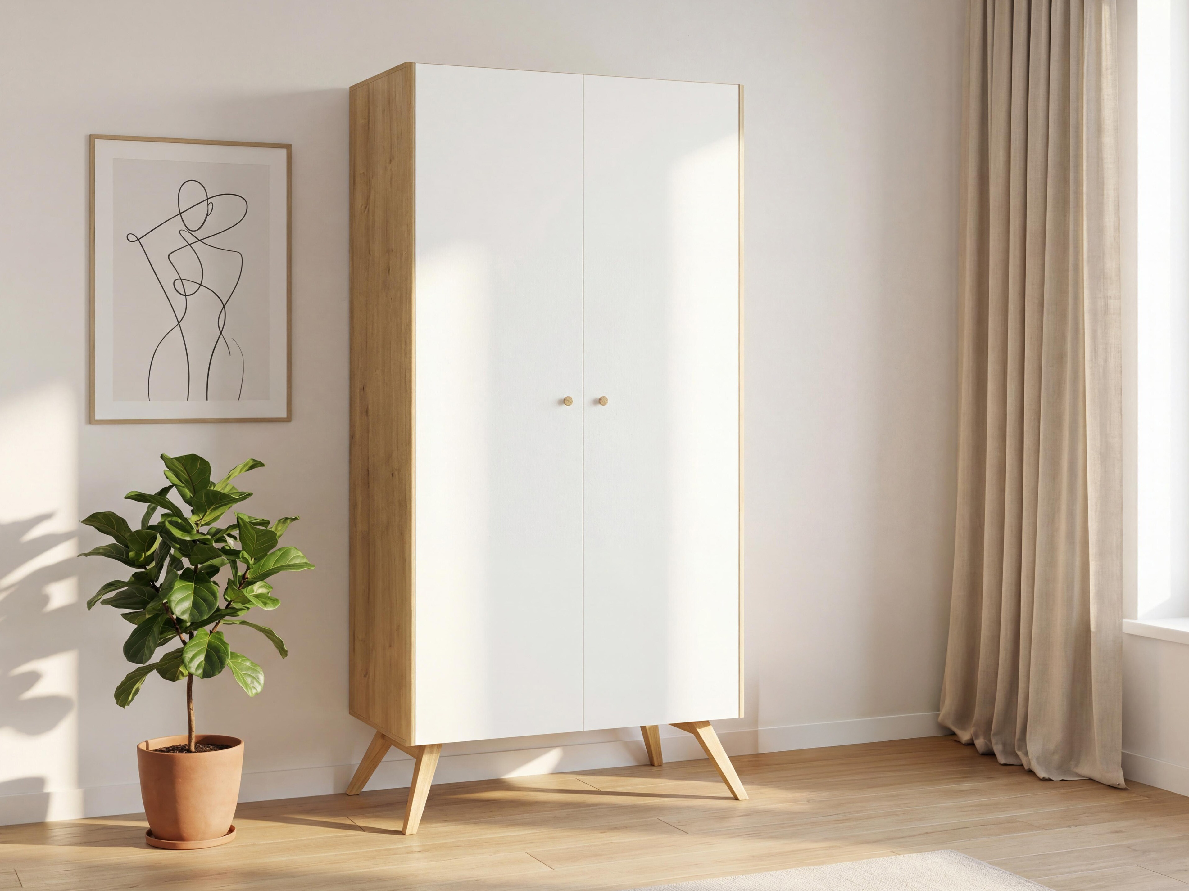 Garderobna omara Ruvruvi 101 (Bela + Hrast)