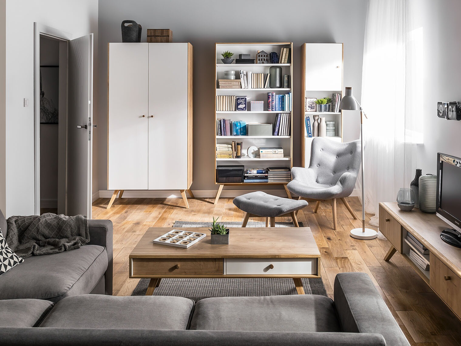 Garderobna omara Ruvruvi 101 (Bela + Hrast)