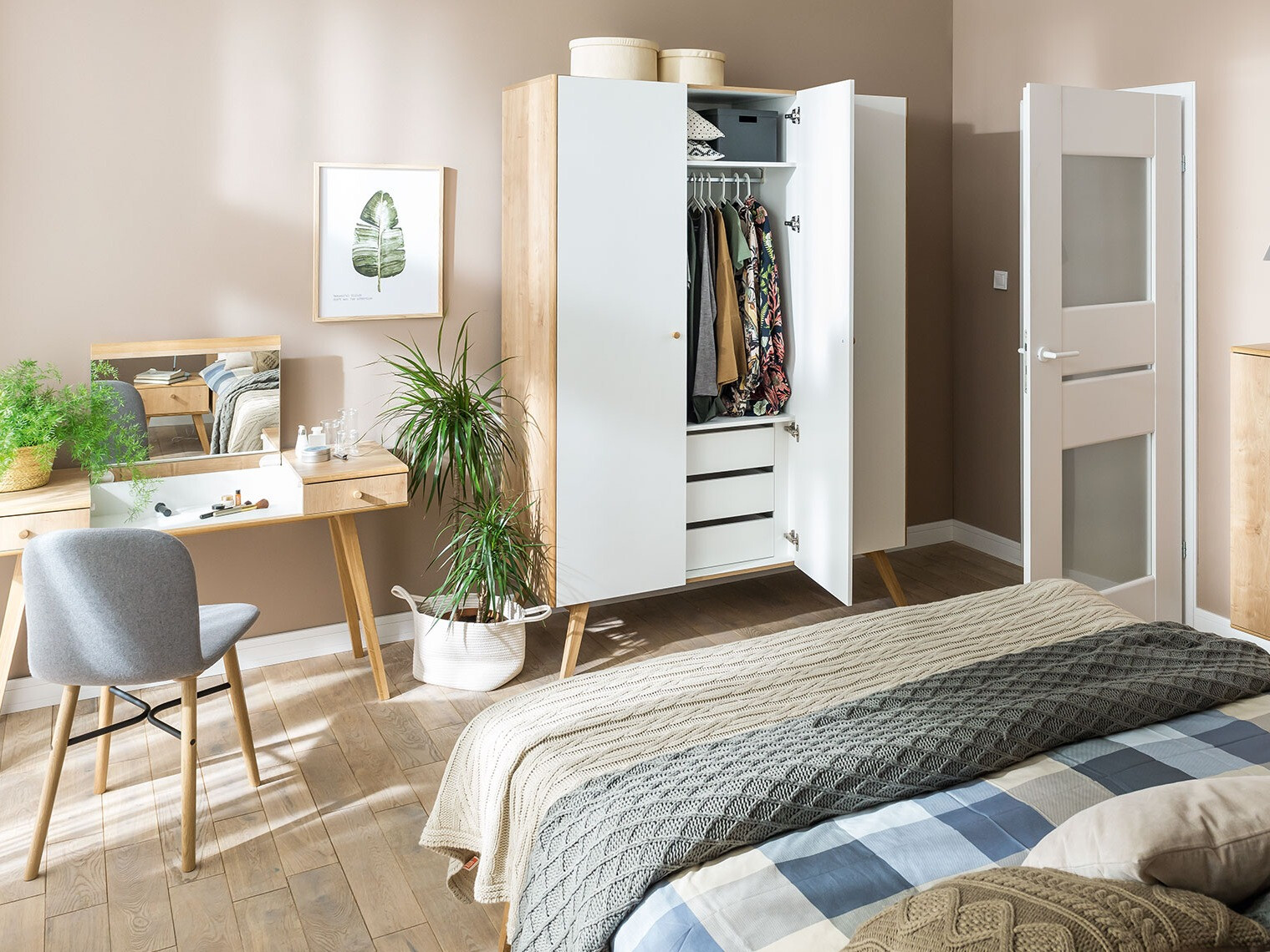 Garderobna omara Ruvruvi 102 (Bela + Hrast)