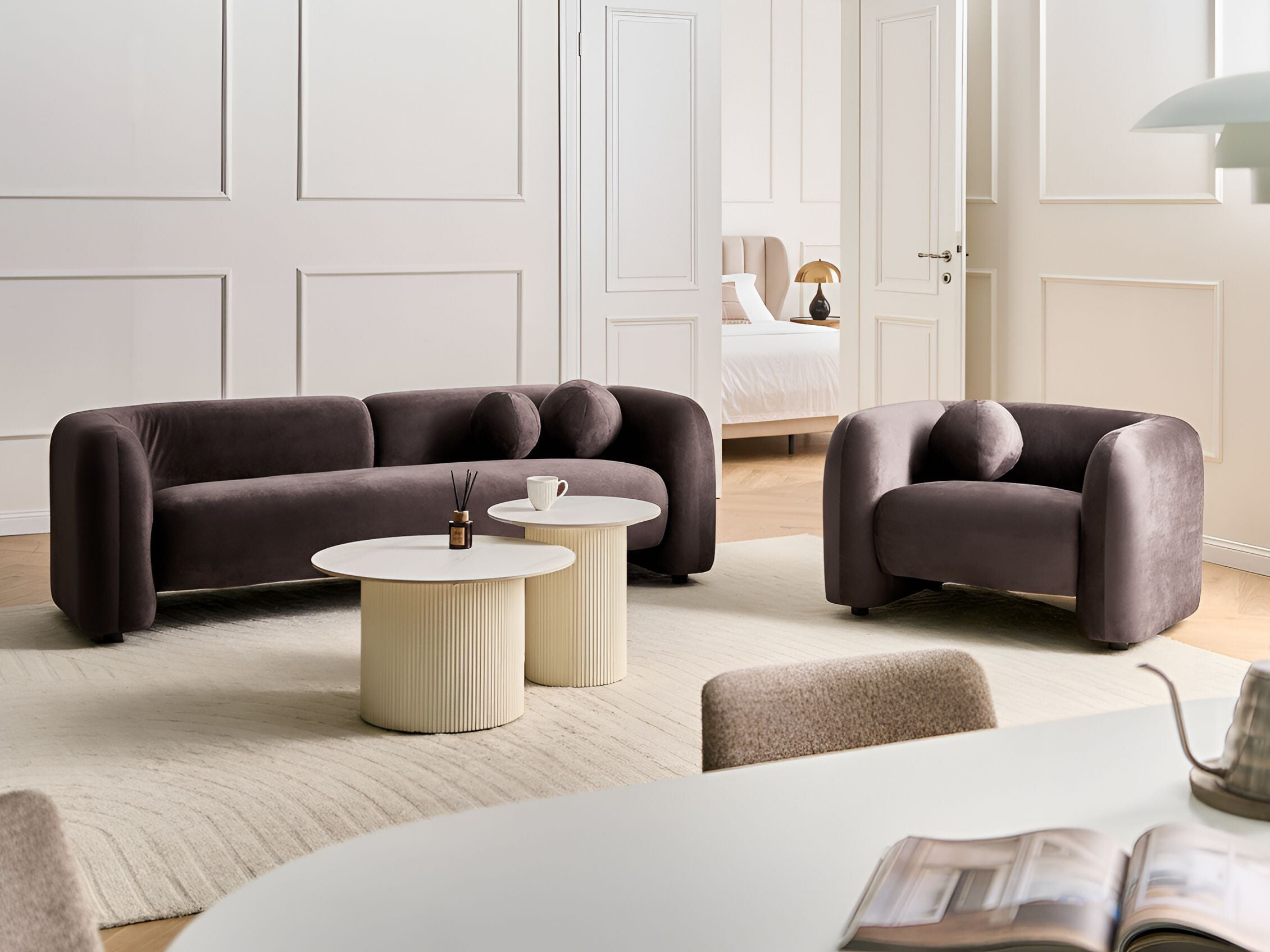 Komplet oblazinjenega pohištva Veselme 104 (Temno rjava)