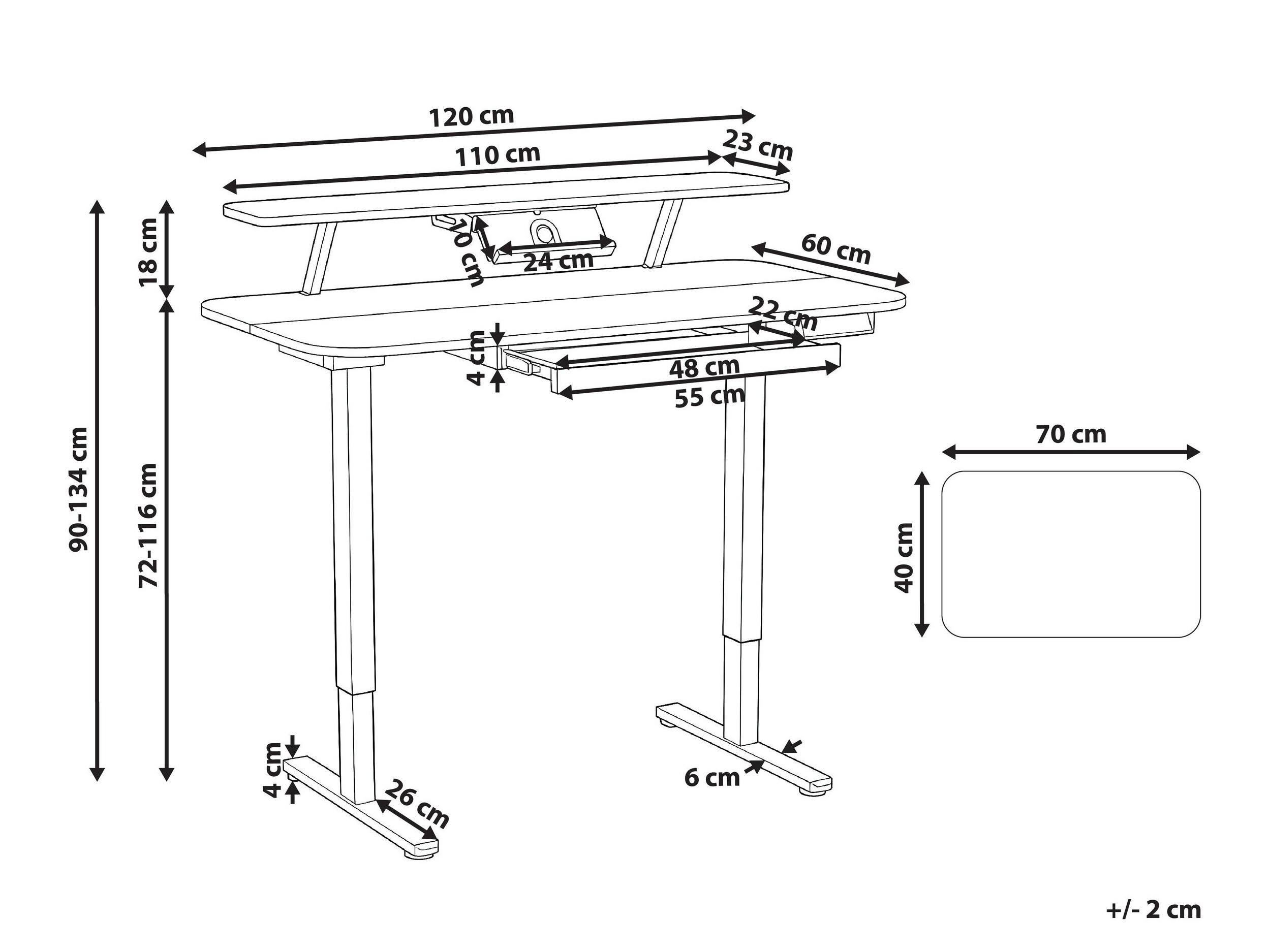 Dvižna pisalna miza Berwyn 3128 (Črna + Rjava)