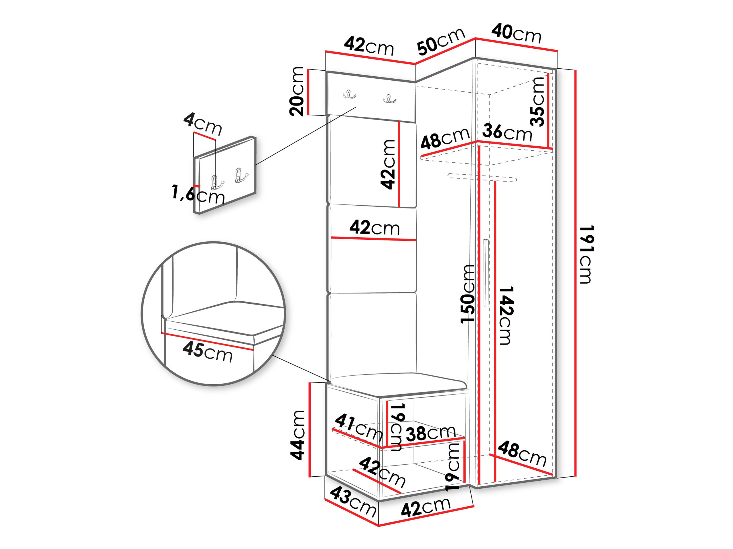 Komplet za predsobo Hartford 524 (Bela)