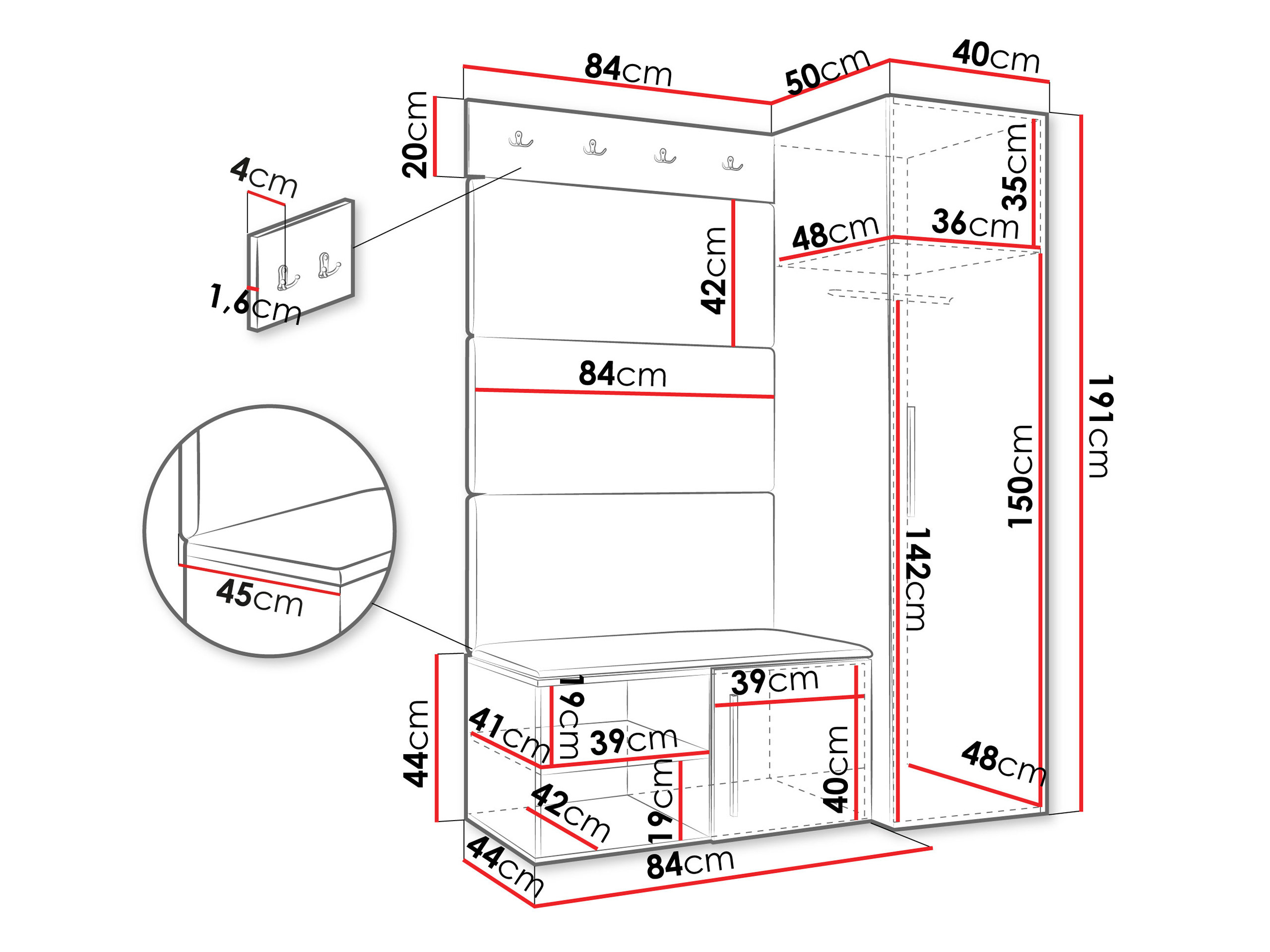 Komplet za predsobo Nitos II (Bela)