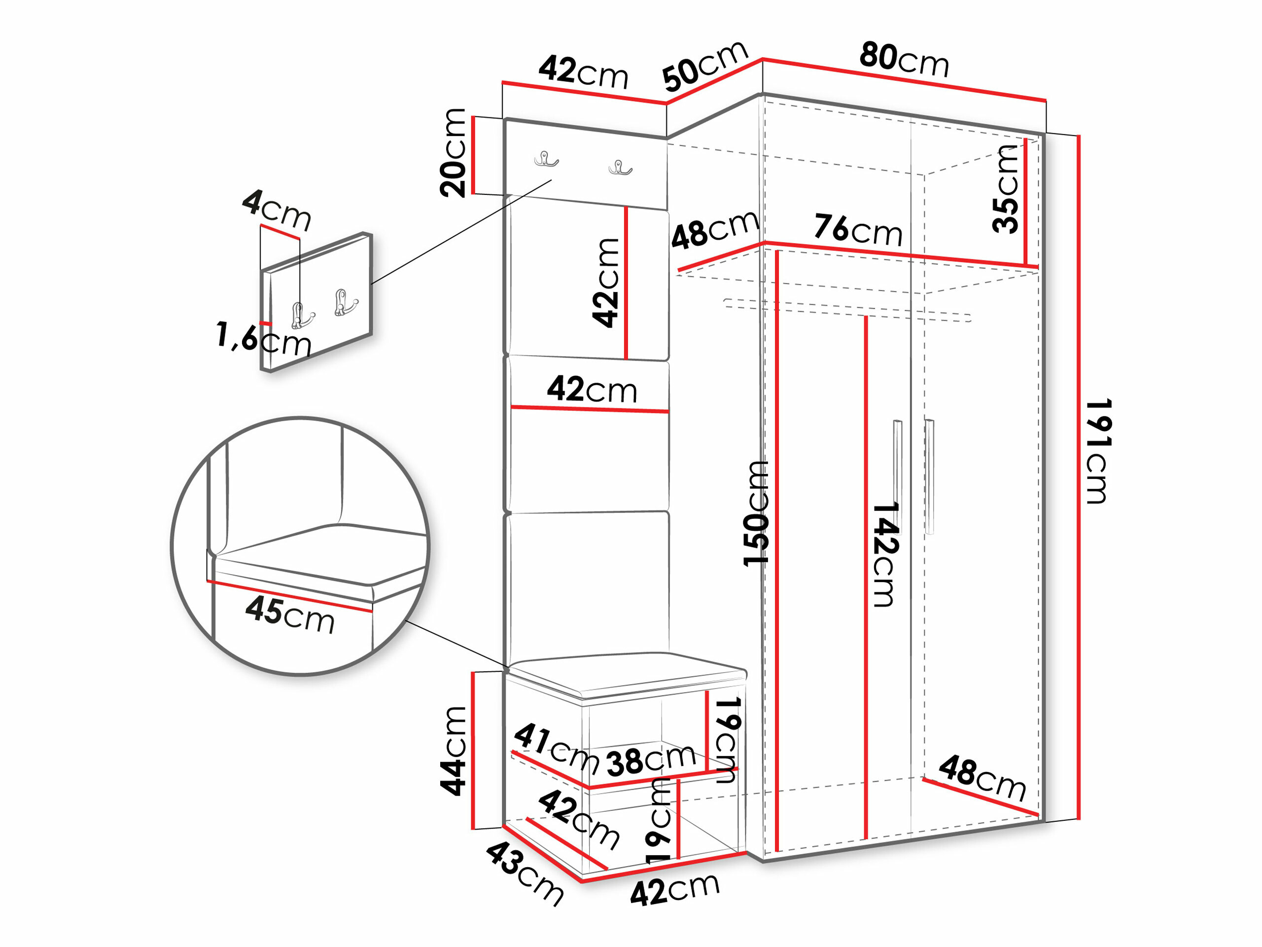 Komplet za predsobo Hartford 523 (Bela)