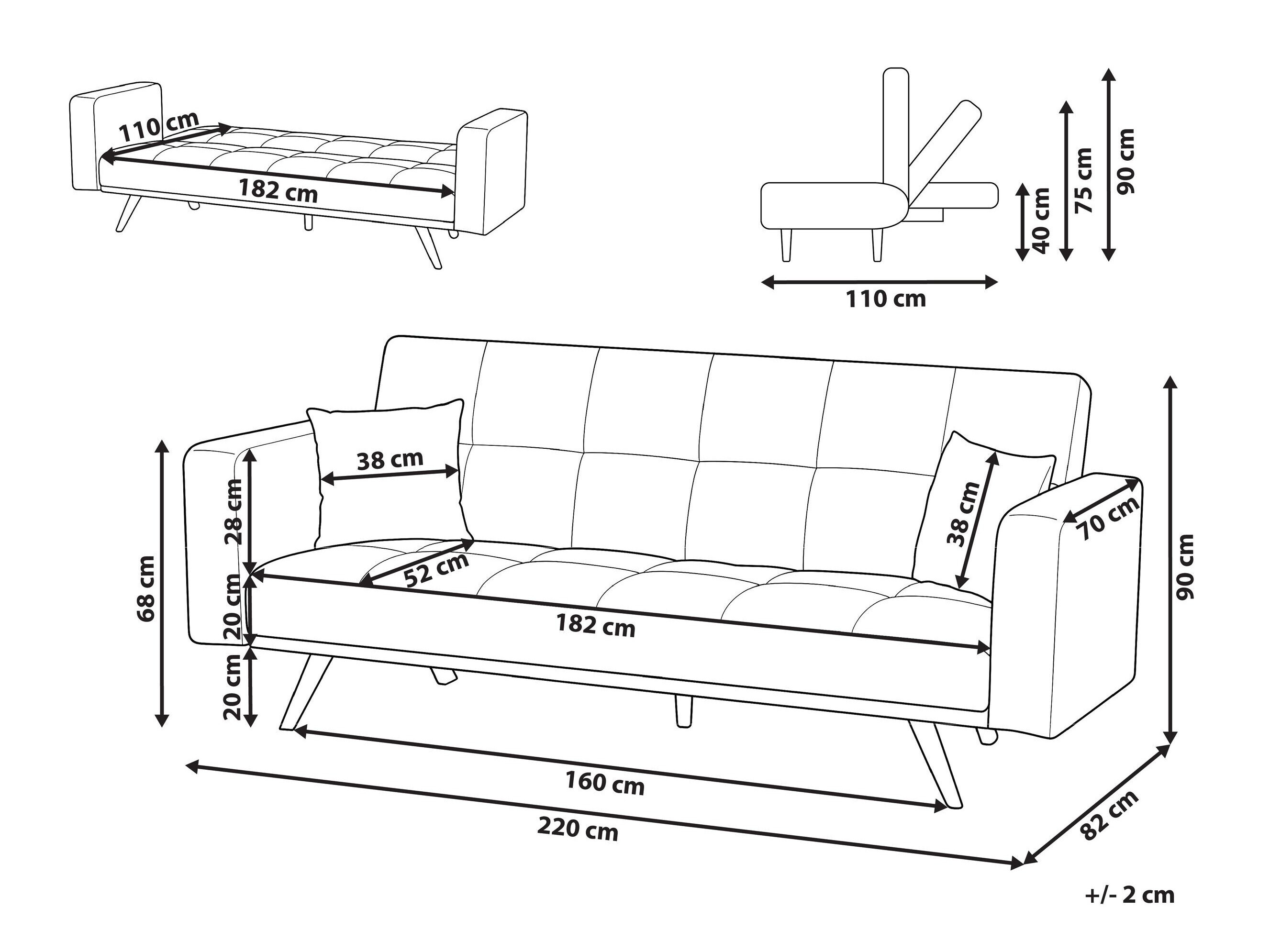 Raztegljiv kavč Berwyn 3123 (Črna)