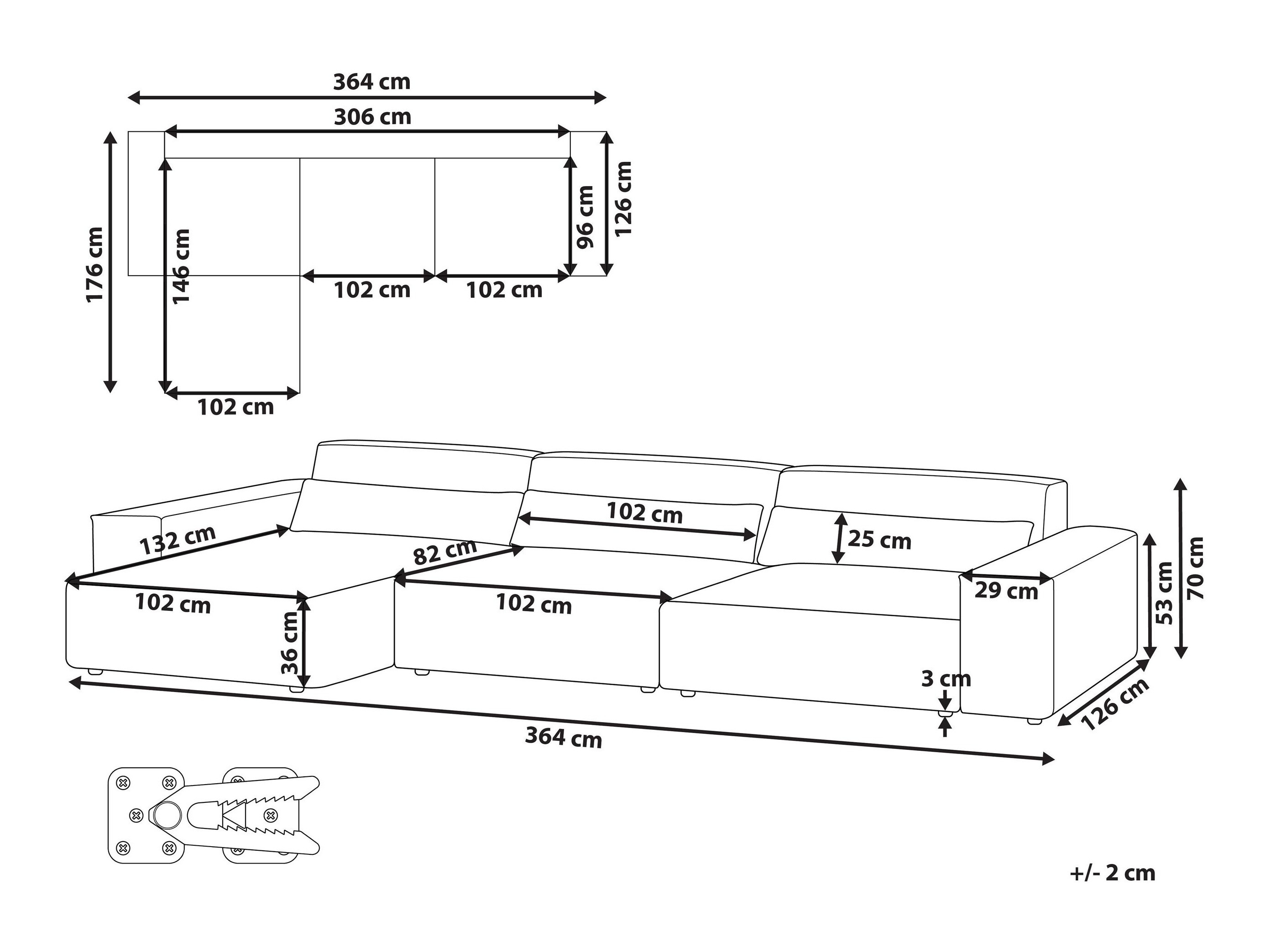 Modularna kotna sedežna garnitura Tivsora 104 (Siva)