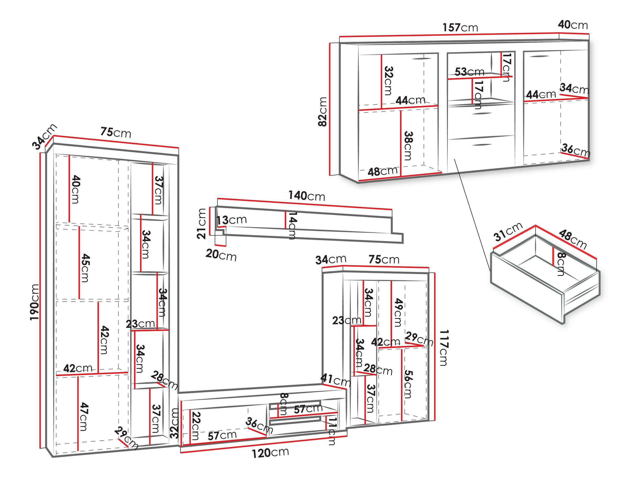 Komplet za dnevno sobo Tucson 106 (Bela)
