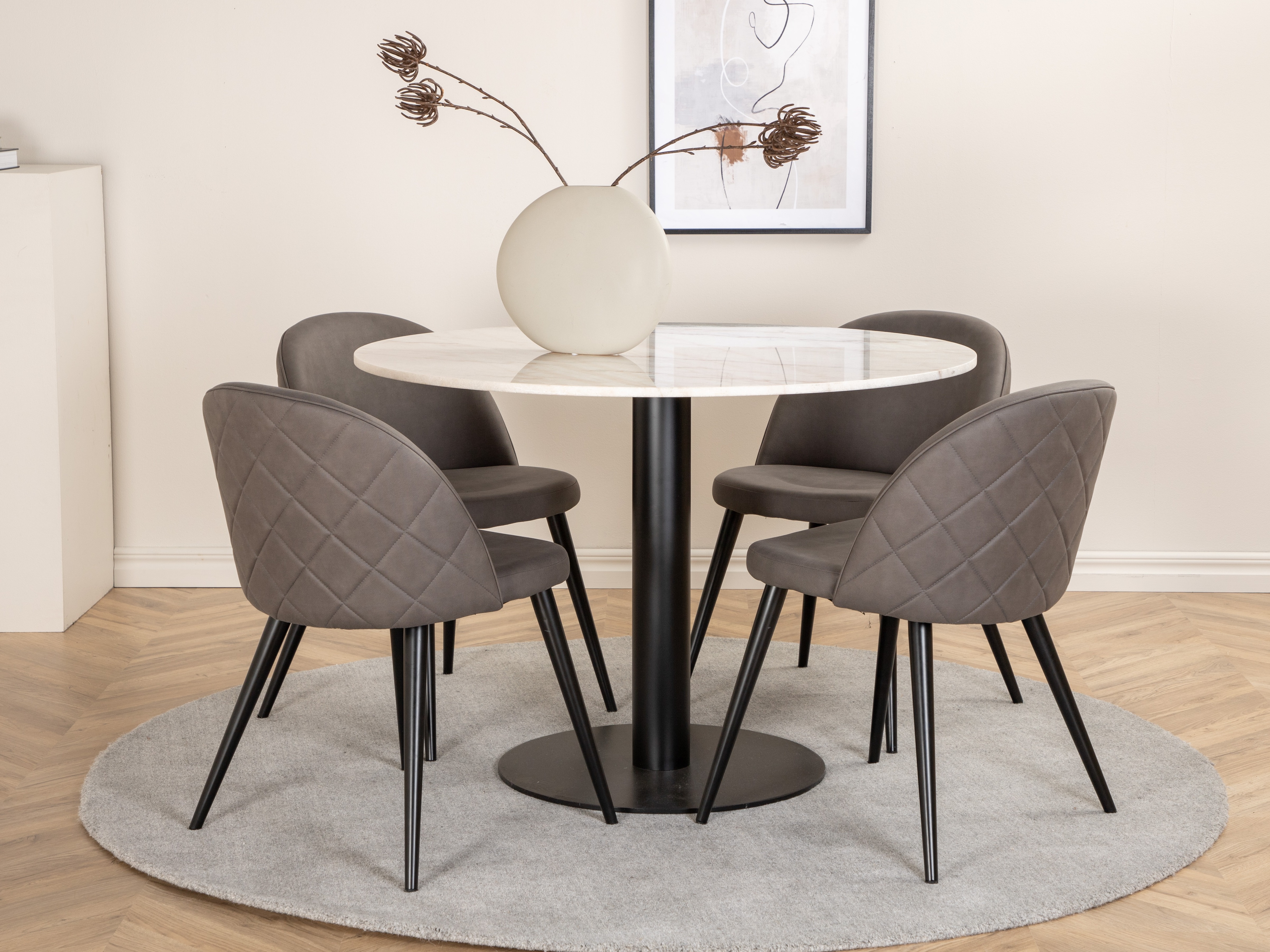 Miza Dallas 175 (Beli marmor + Črna)