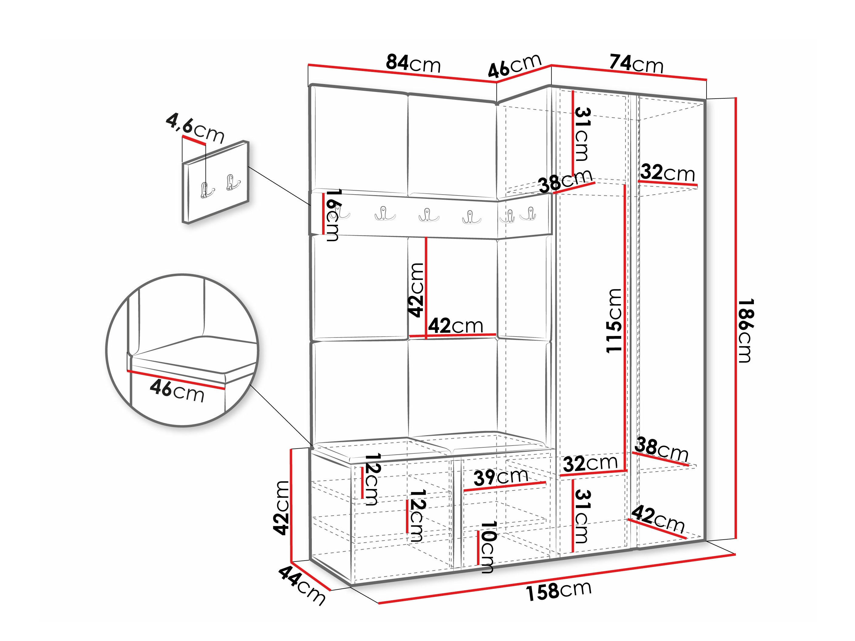 Komplet za predsobo Pinis III (Bela)