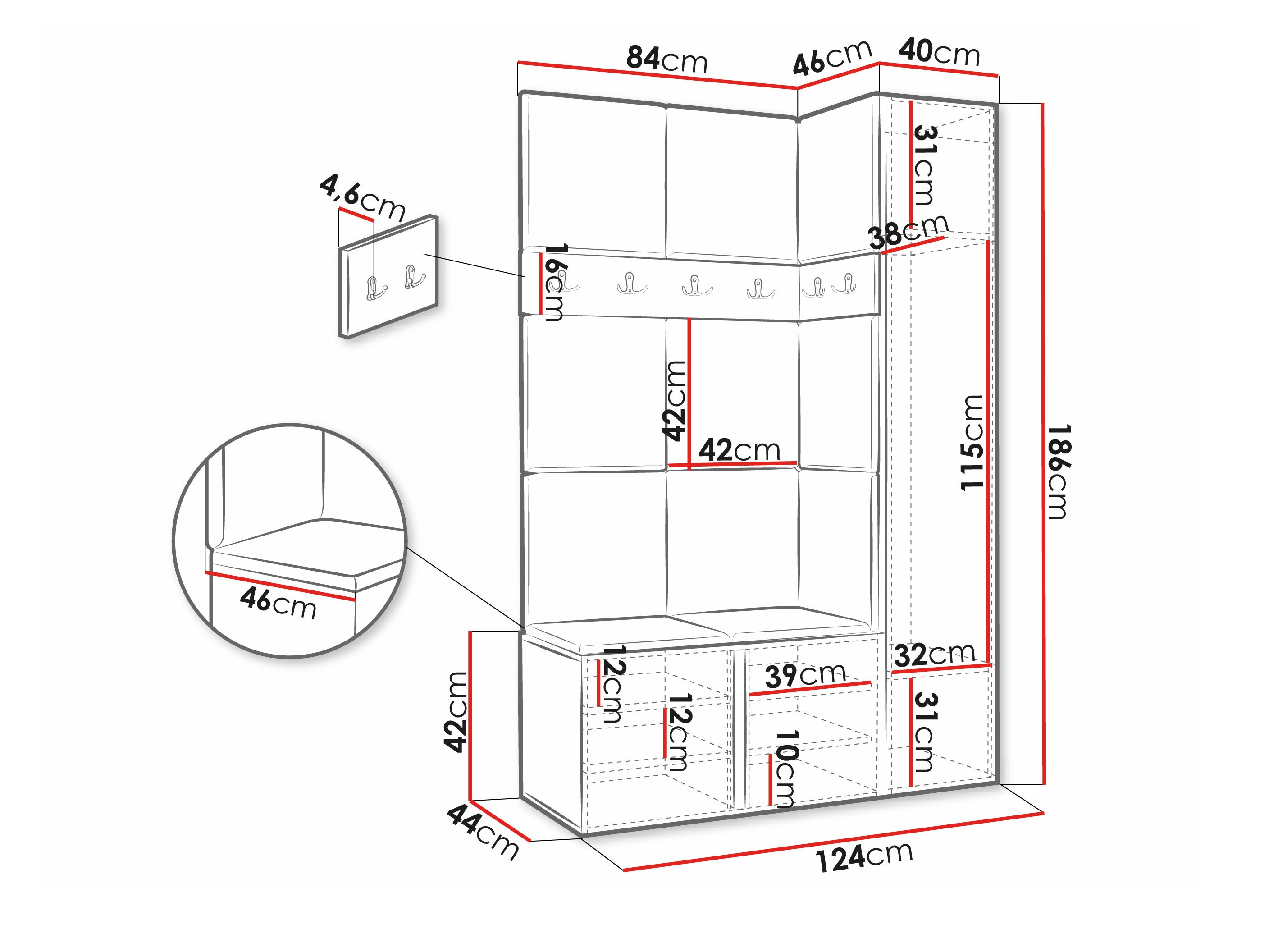 Komplet za predsobo Hartford 471 (Bela)