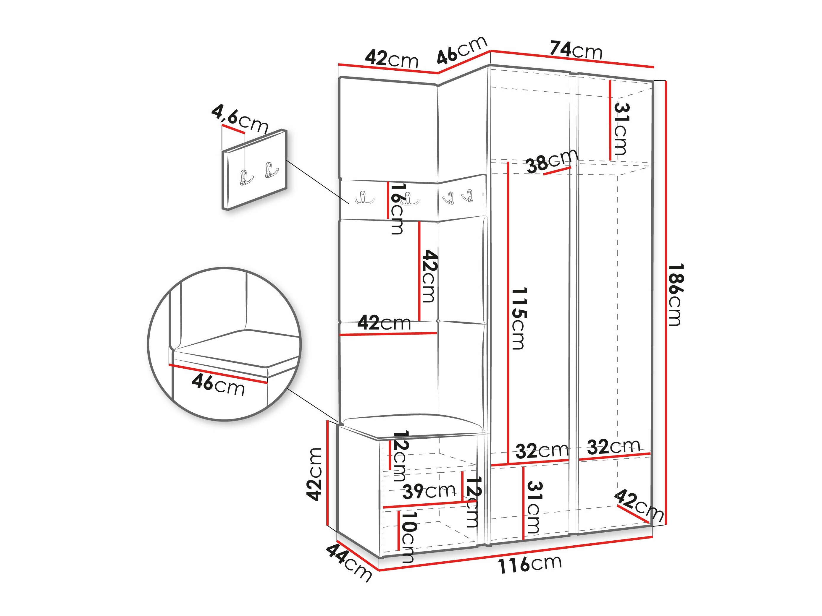Komplet za predsobo Pinis XXVI (Bela)