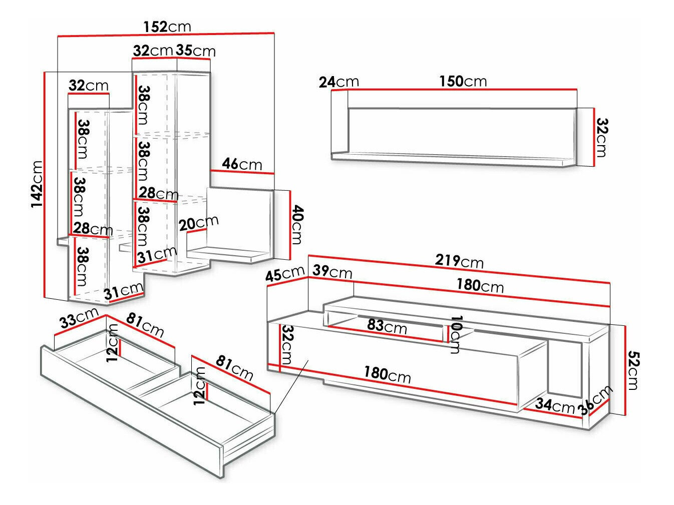 Komplet za dnevno sobo Lutiva 100 (Bela + Beton)