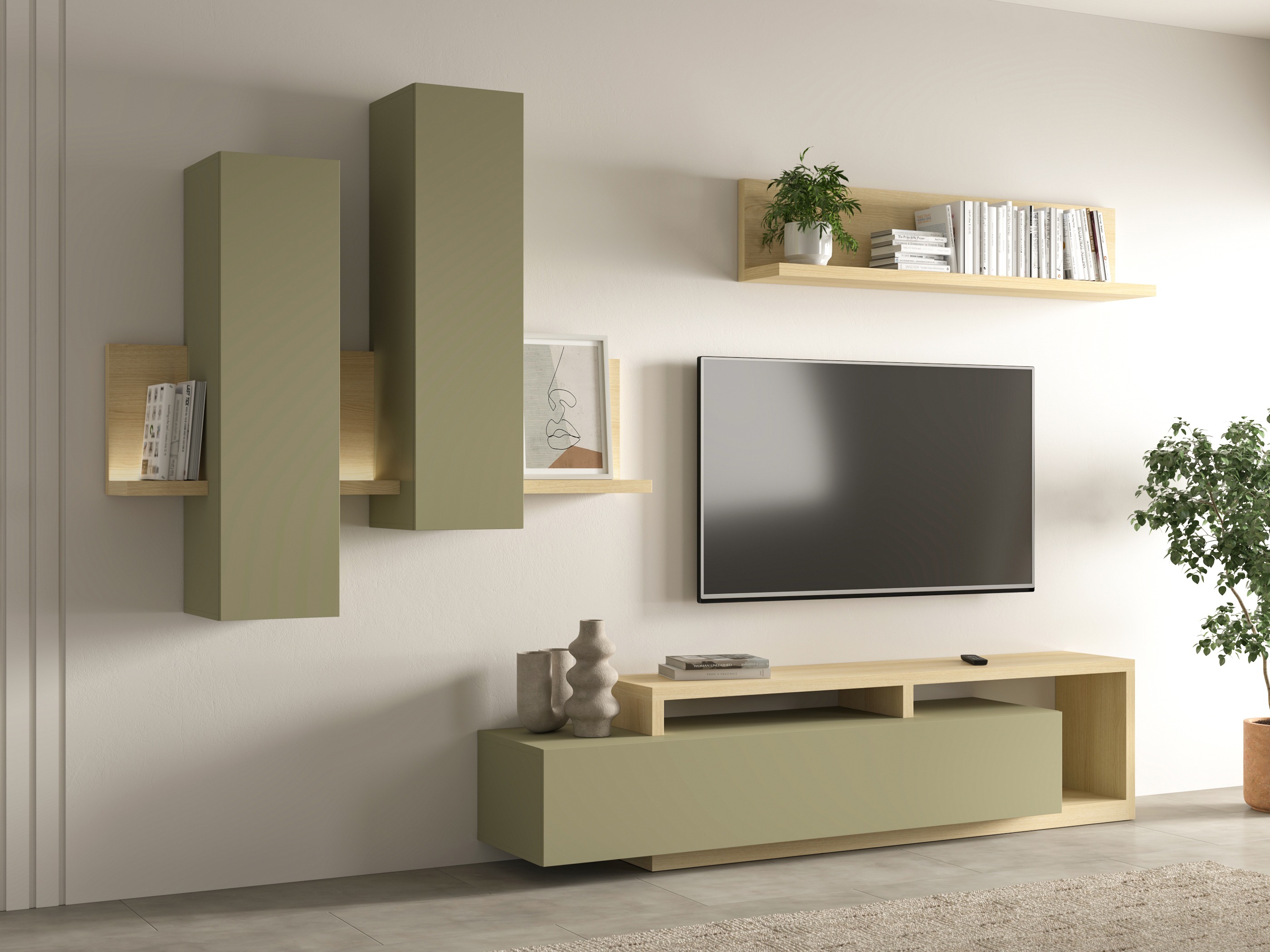 Komplet za dnevno sobo Lutiva 100 (Evkaliptus + Hrast)