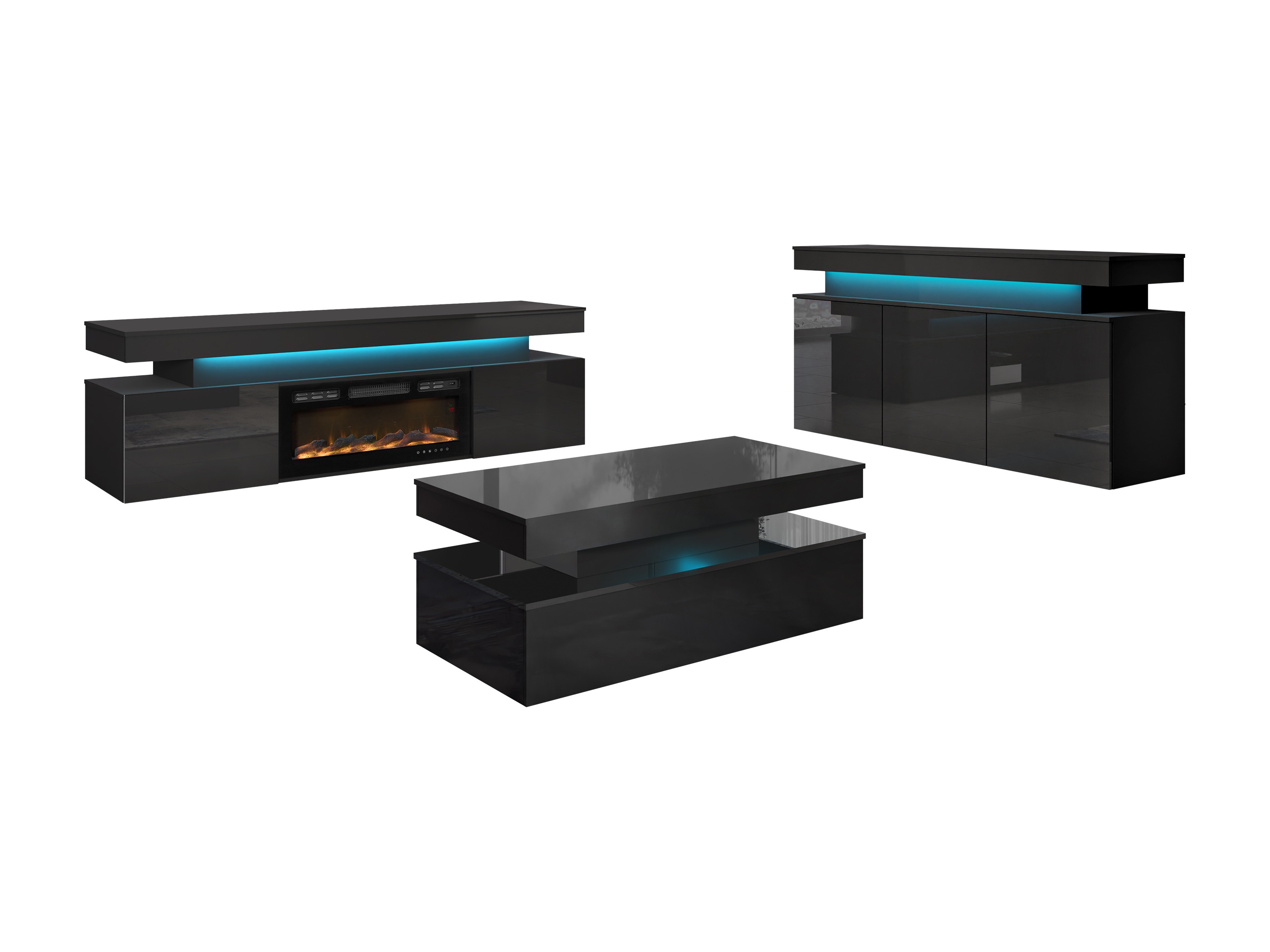 Komplet za dnevno sobo Monfero 106 (Črna + Sijaj črna)