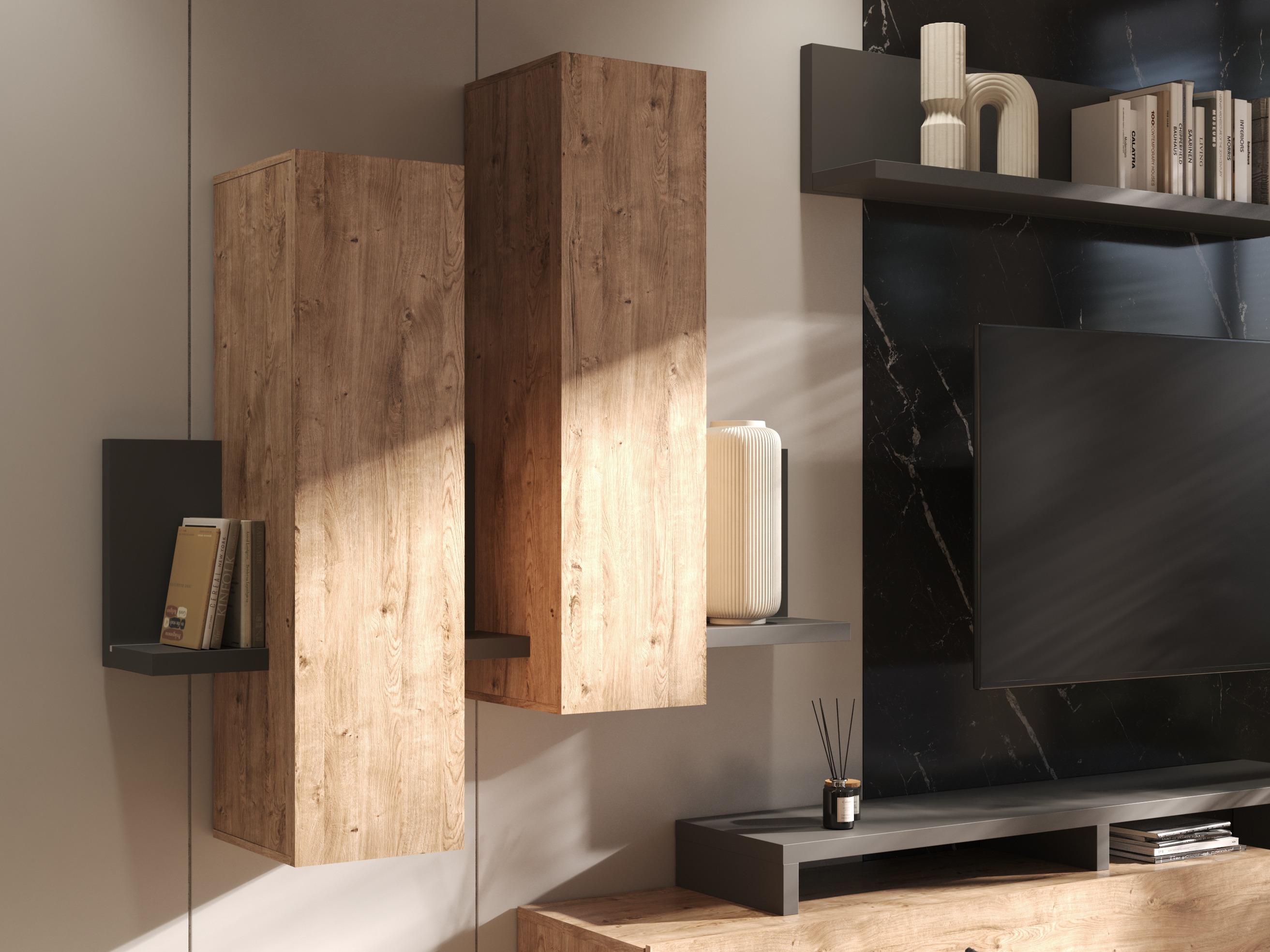 Stenska omarica Lutiva 101 (Antracit + Ribbec hrast)