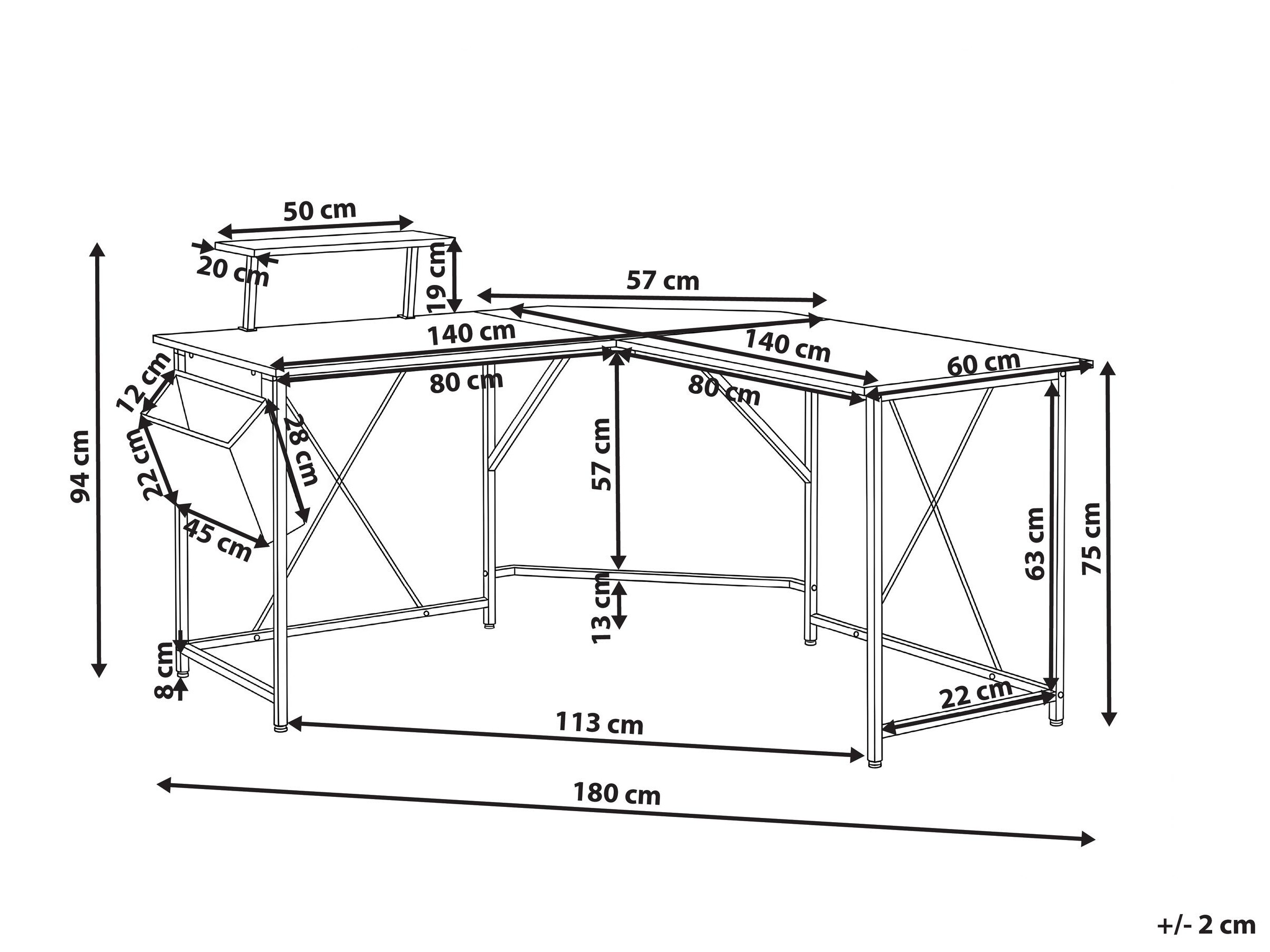 Kotna pisalna miza Berwyn 3218 (Črna)