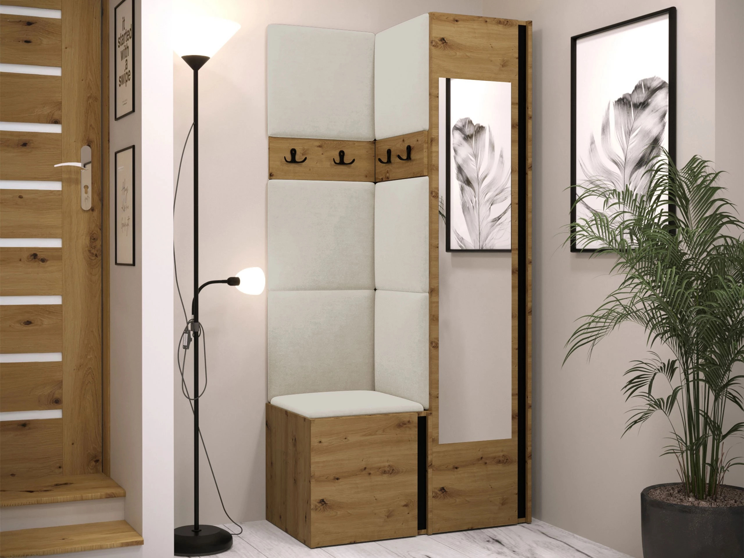 Komplet za predsobo Pinis XXV (Artisan hrast + Črna)