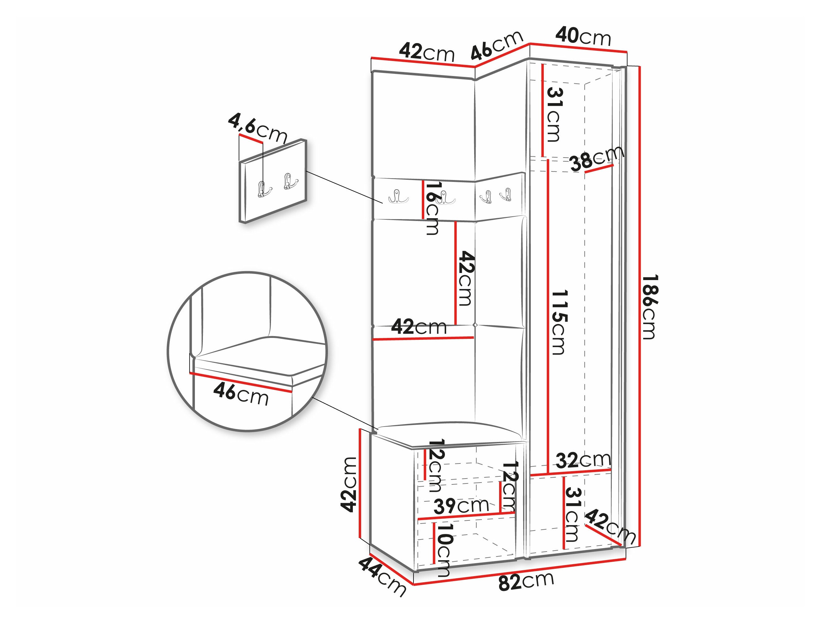 Komplet za predsobo Pinis XXV (Bela)