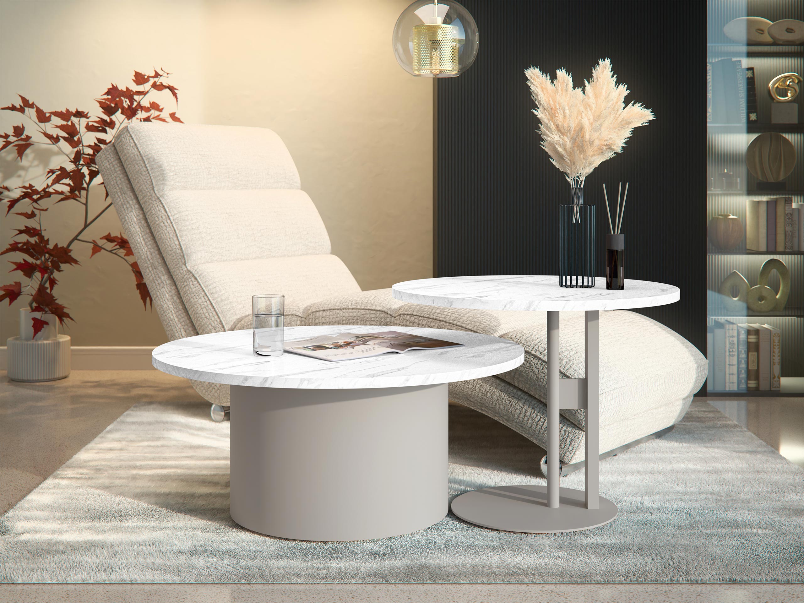 Komplet klubskih mizic Oswego 160 (Beli marmor)