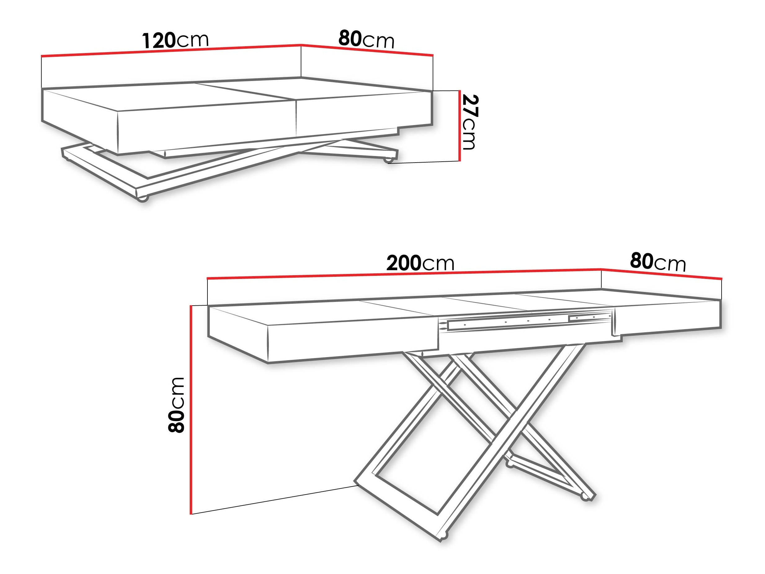 Raztegljiva klubska mizica Oswego 173 (Črni marmor)