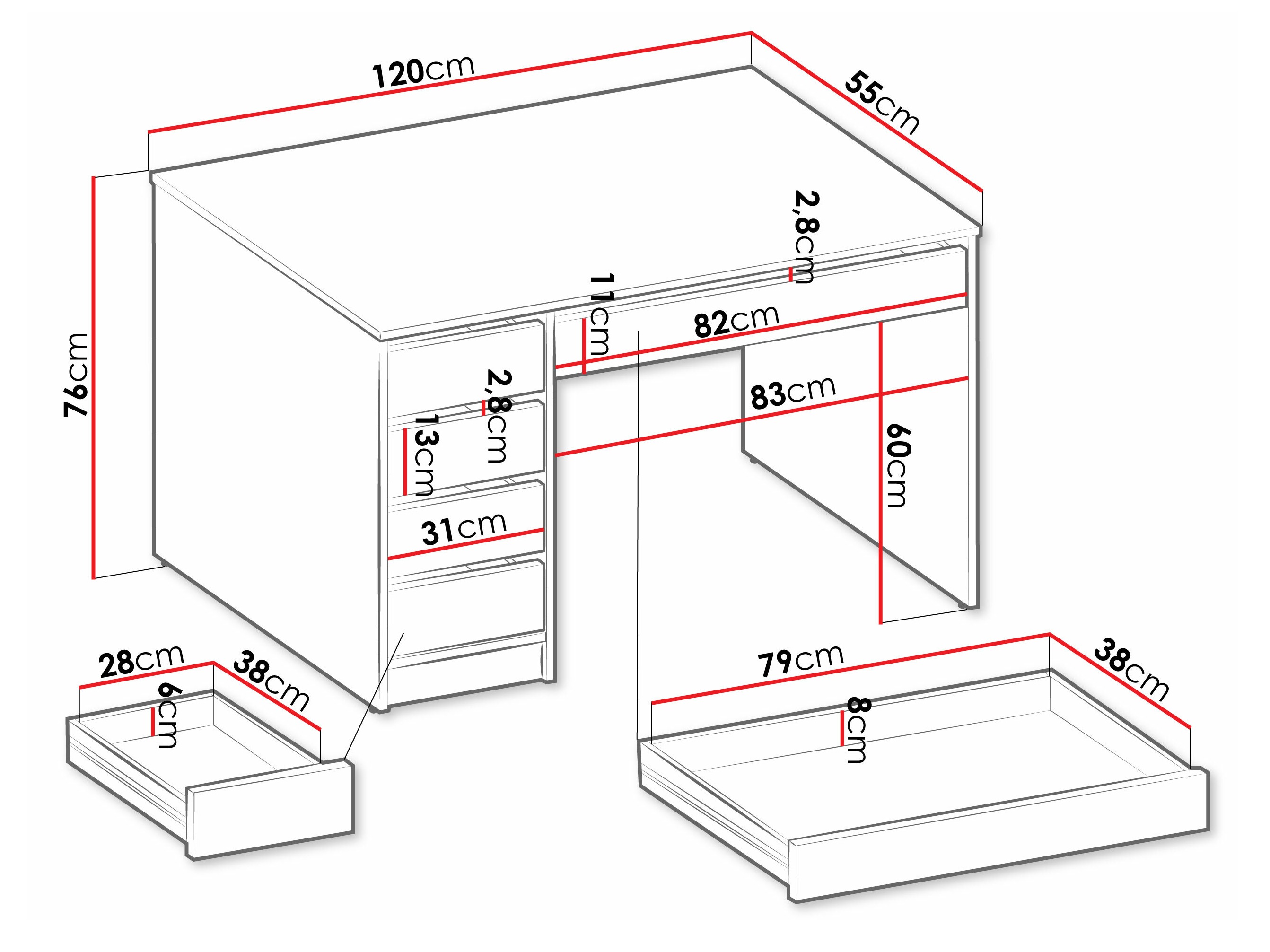 Pisalna miza Comfivo 312 (Bela)