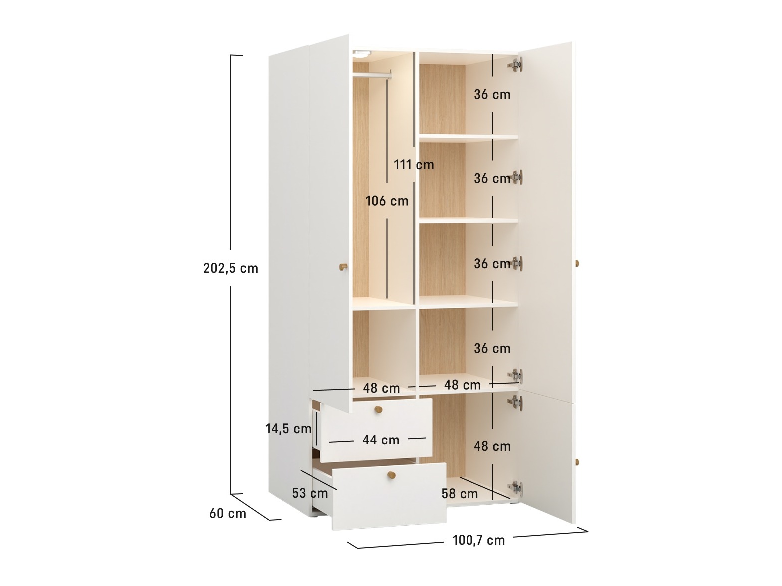 Garderobna omara Tornolo 109 (Bela + Svetla Hrast)