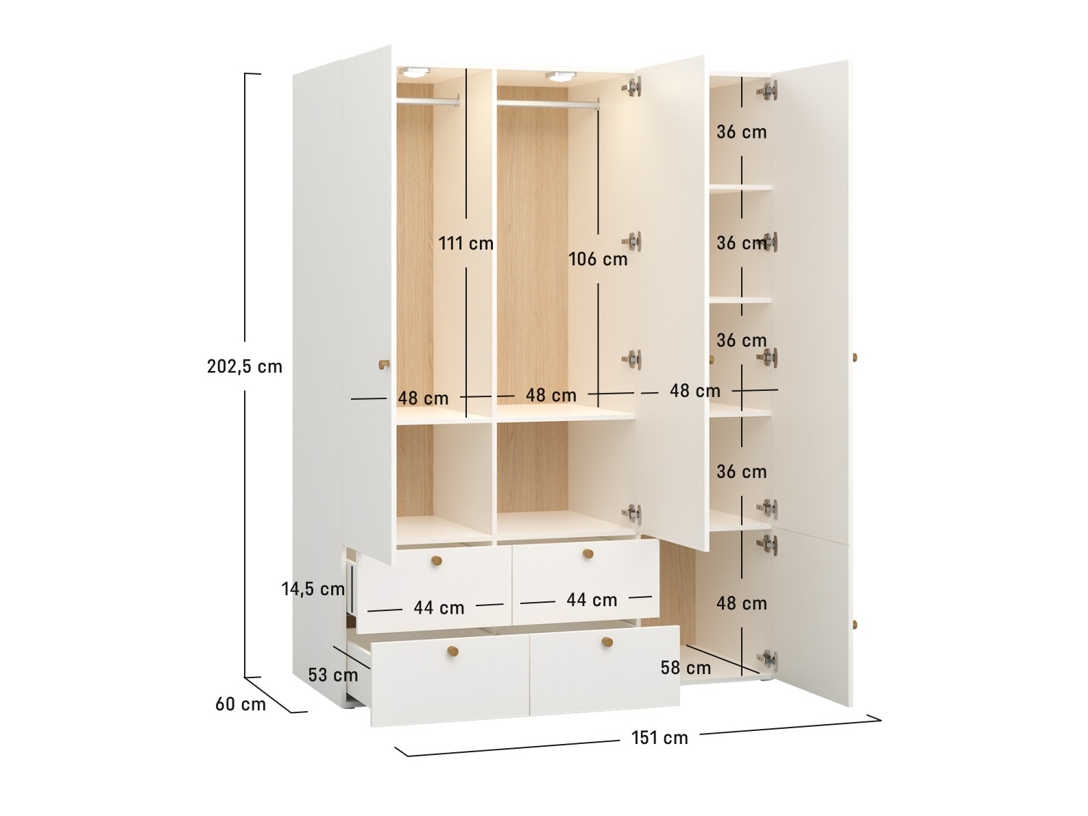 Garderobna omara Tornolo 111 (Bela + Svetla Hrast)