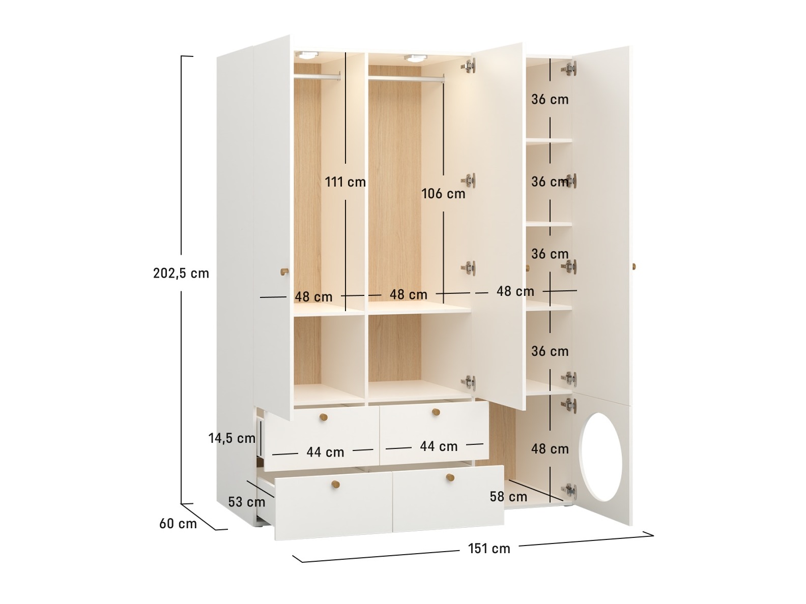 Garderobna omara Tornolo 112 (Bela + Svetla Hrast)