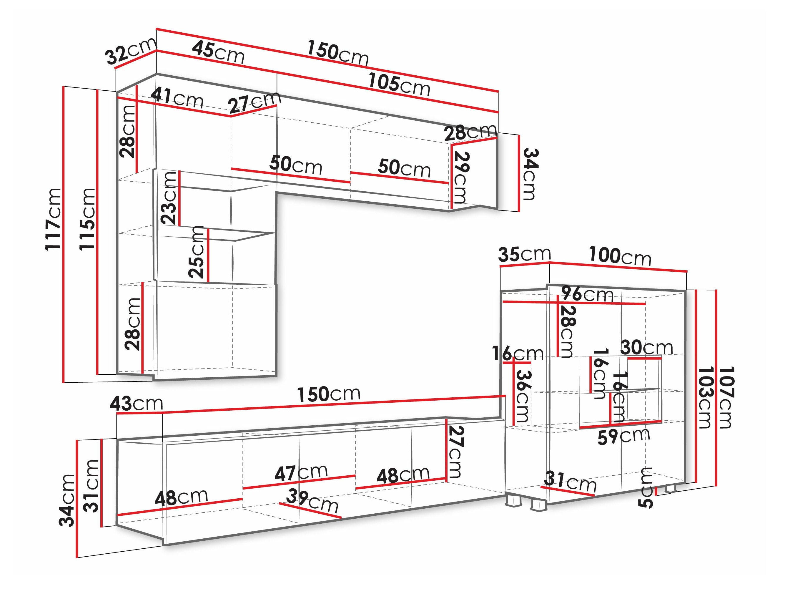 Komplet za dnevno sobo Tivdalu 107 (Črna + Sijaj črna)
