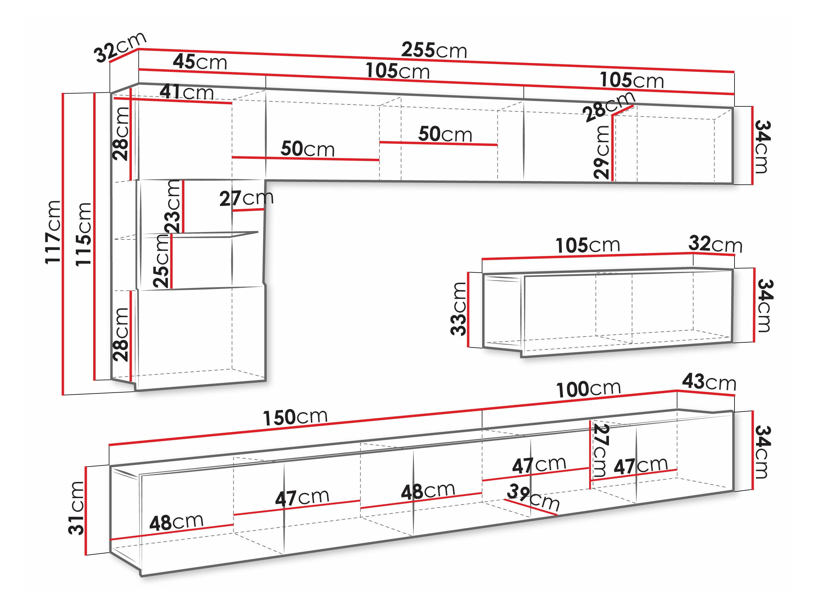 Komplet za dnevno sobo Remus IV (Črna + Sijaj črna)