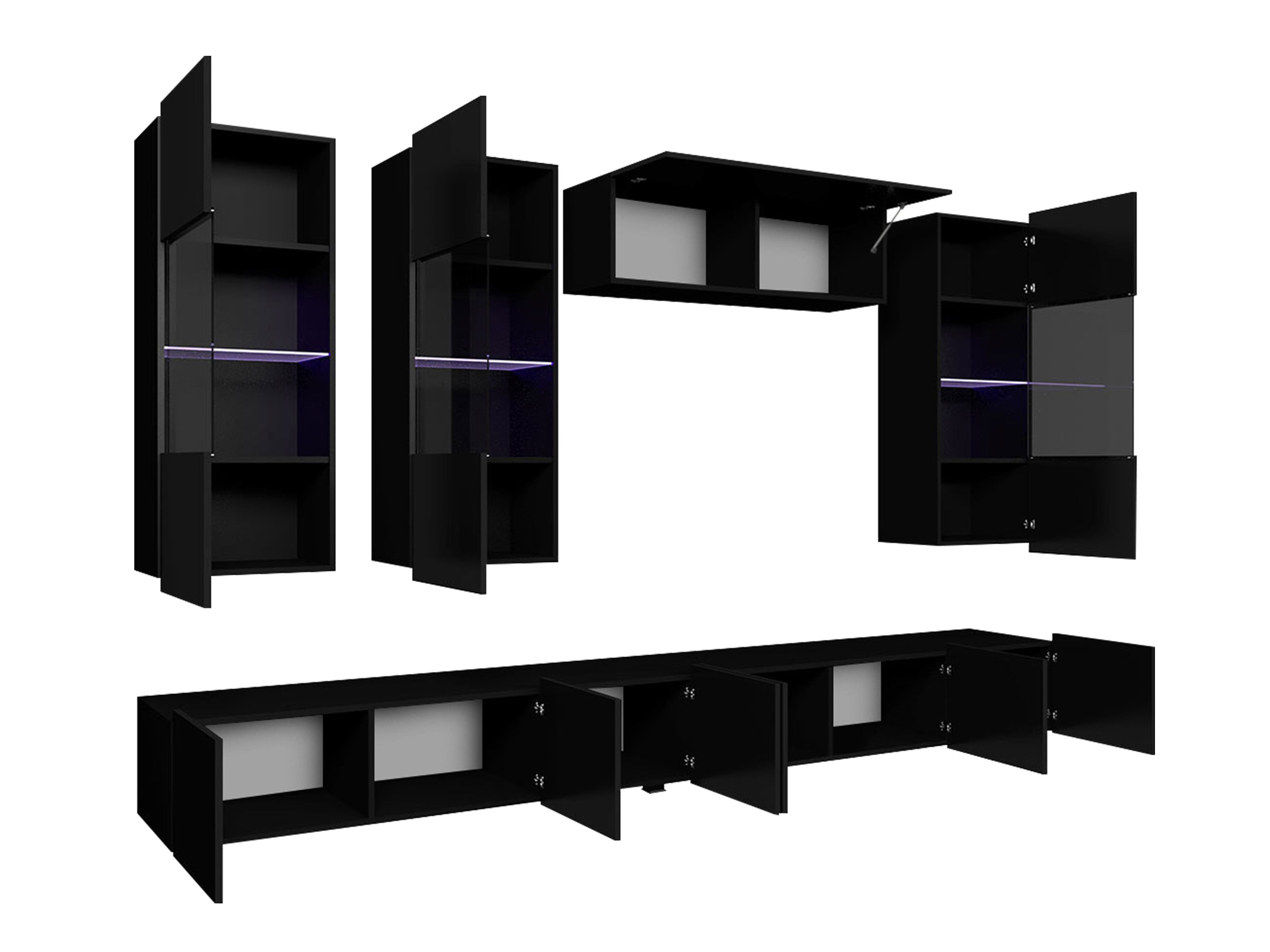 Komplet za dnevno sobo Remus V (Črna + Sijaj črna)