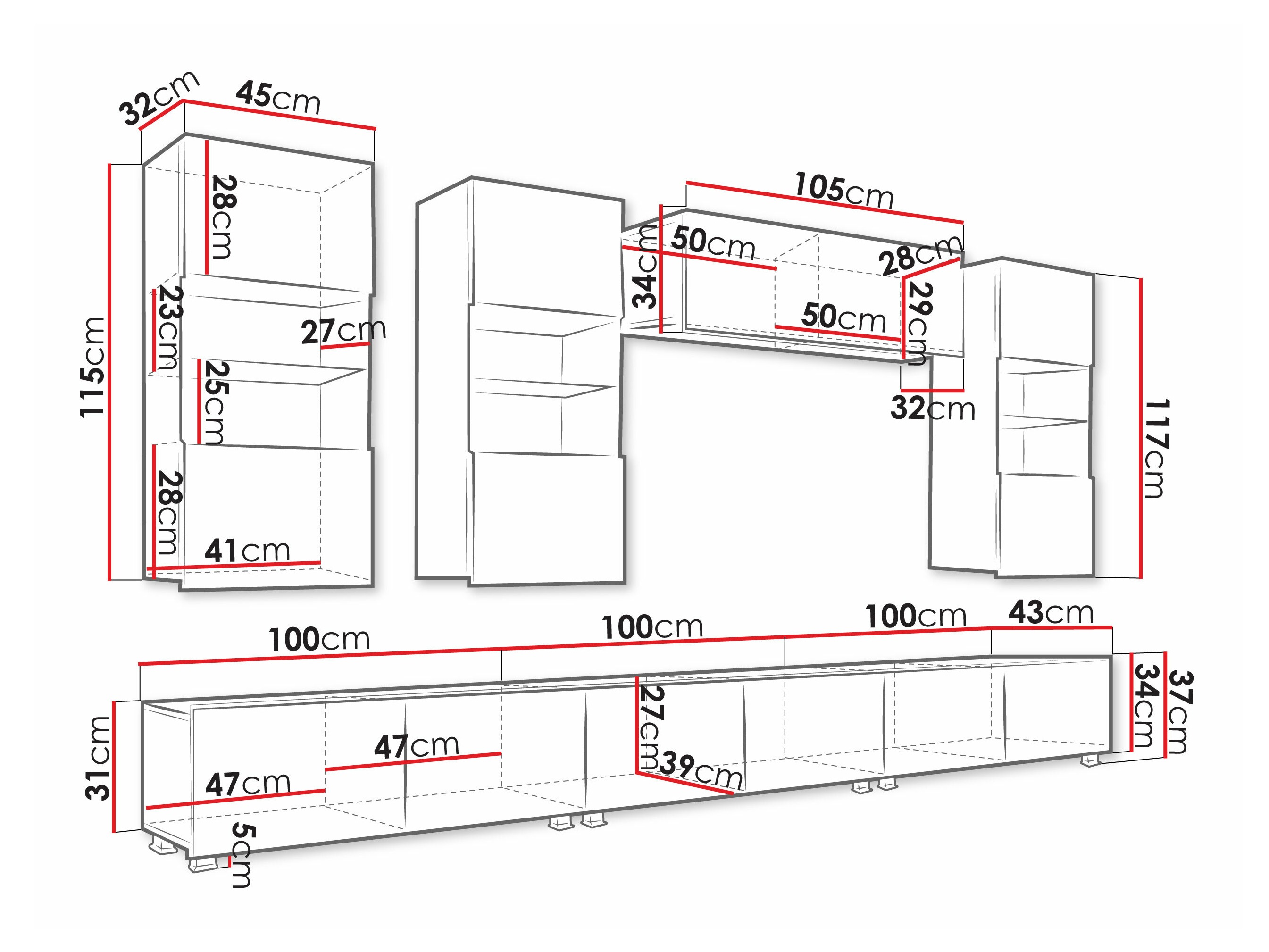 Komplet za dnevno sobo Remus XI (Bela + Sijaj bela)