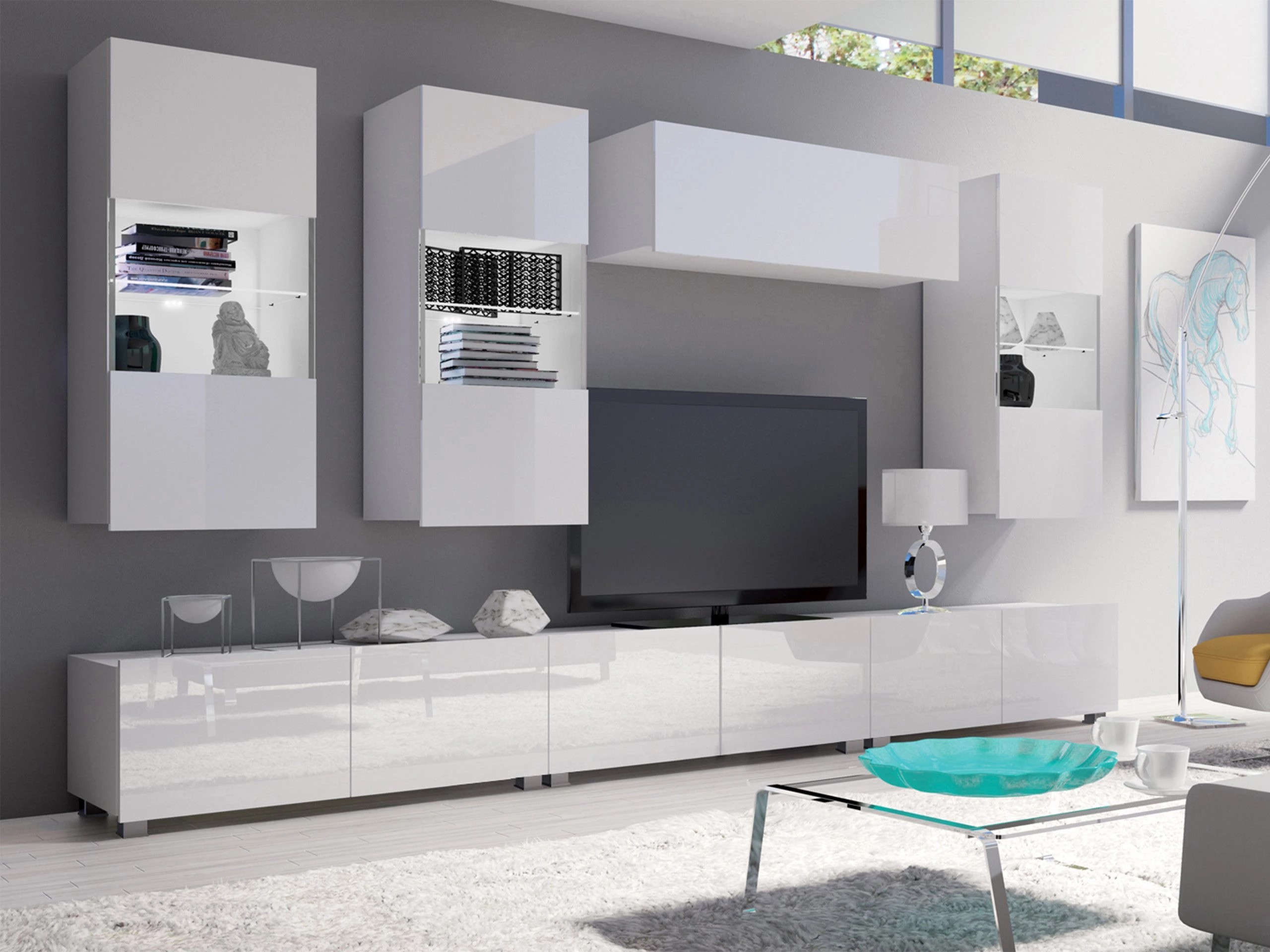 Komplet za dnevno sobo Tivdalu 121 (Bela + Sijaj bela)