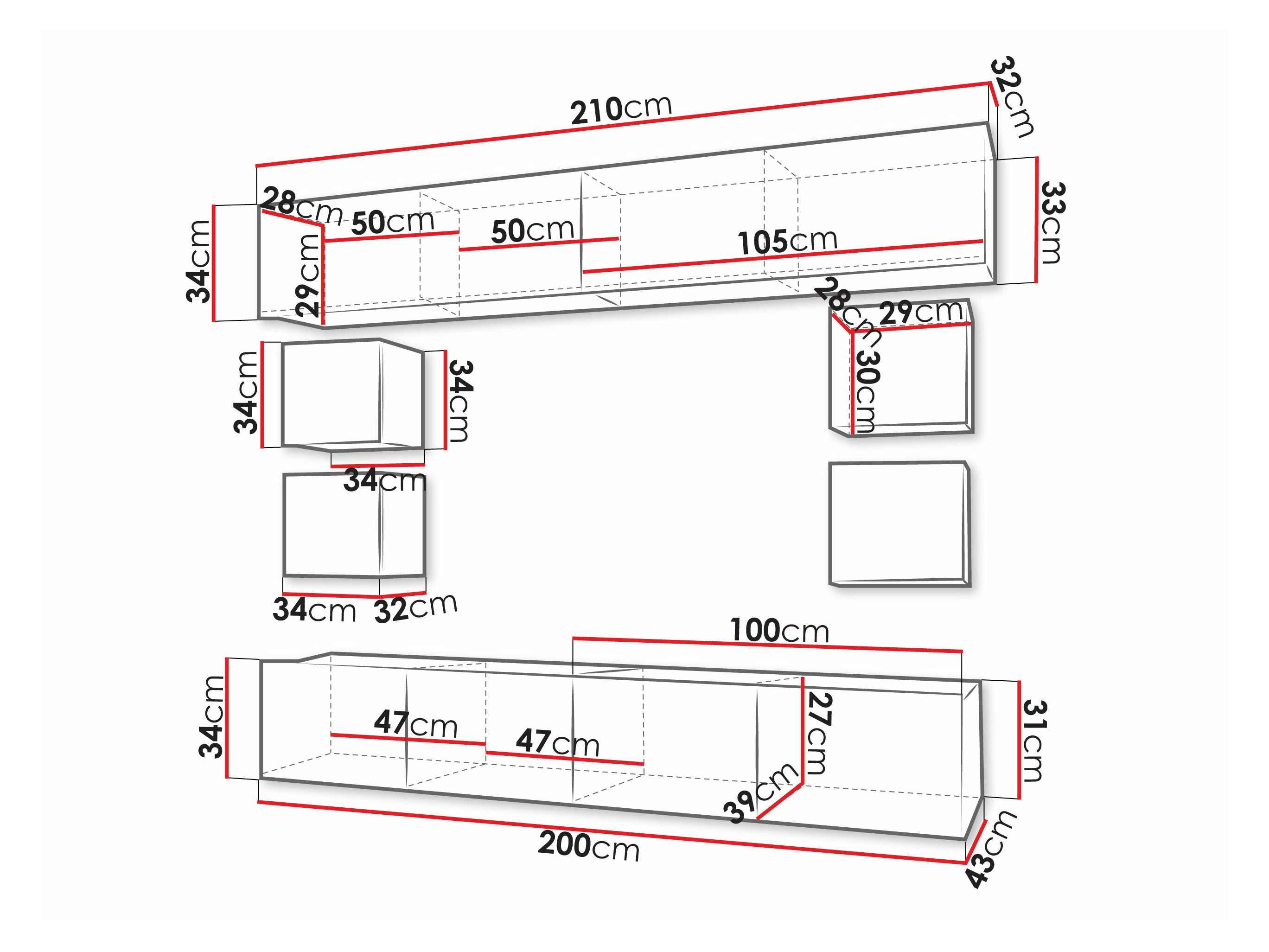 Komplet za dnevno sobo Remus XVI (Bela + Sijaj bela)