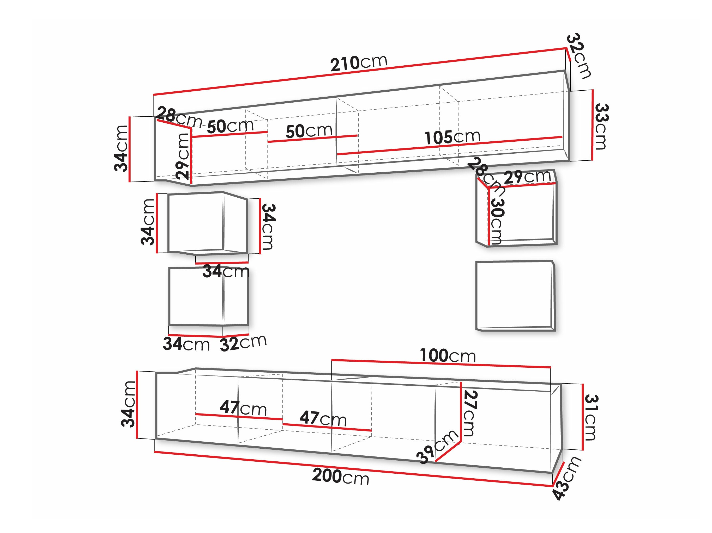 Komplet za dnevno sobo Remus XVI (Črna + Sijaj črna)