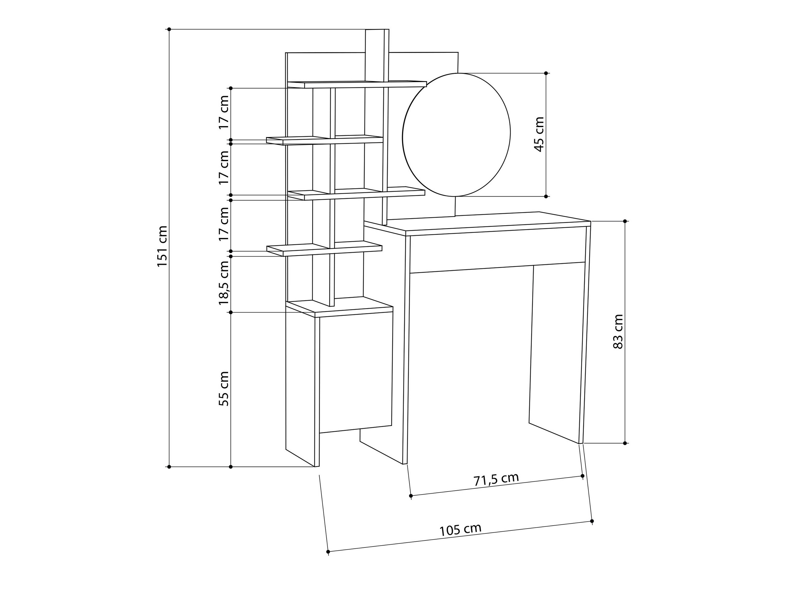 Toaletna mizica Kailua 220 (Bela + Hrast)