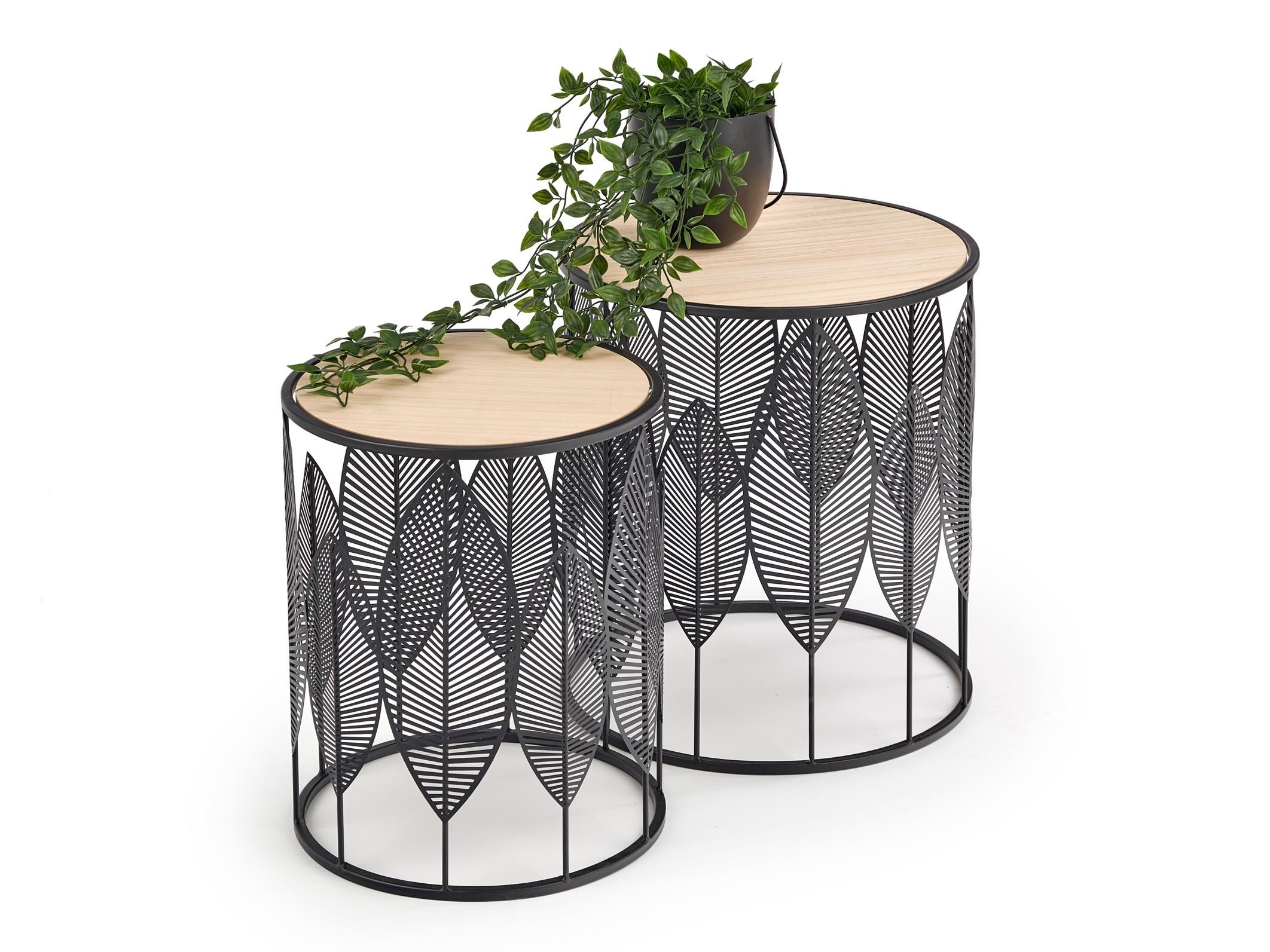 Komplet stranskih mizic Houston 974 (Črna + Svetel les)