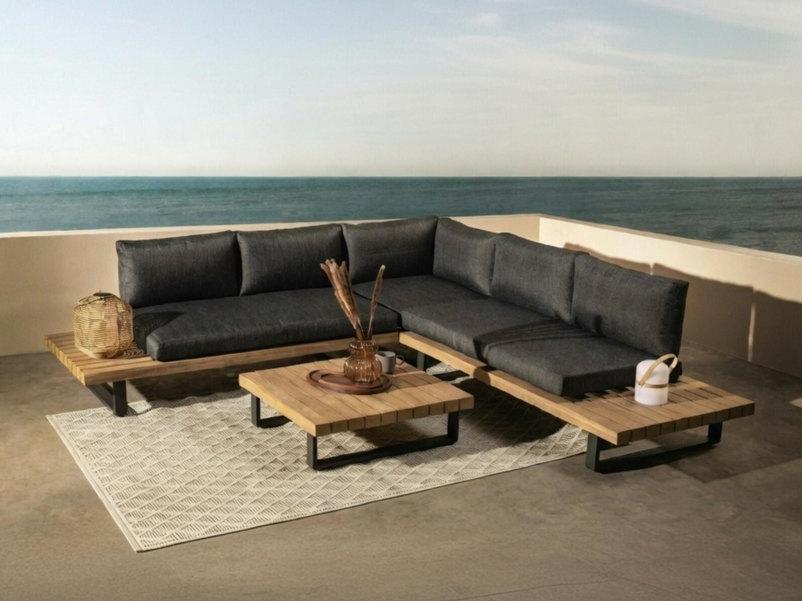 Komplet vrtnega pohištva Burleson 584 (Siva + Akacijev)