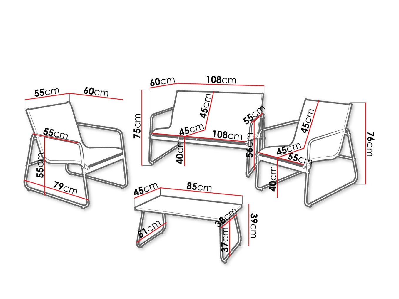 Komplet vrtnega pohištva Aques