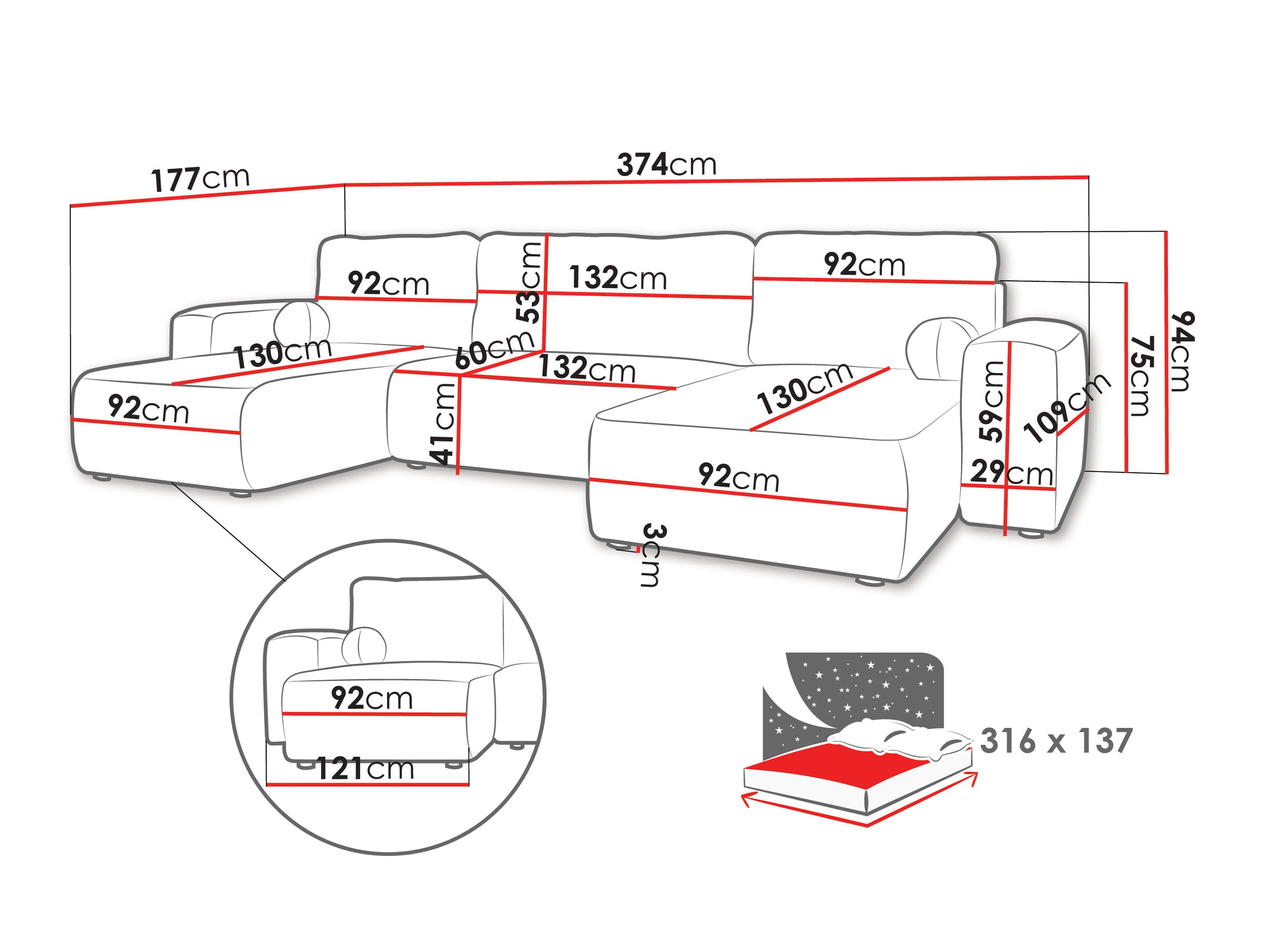 Kotna garnitura TrendyNest 130 (Coral 15)