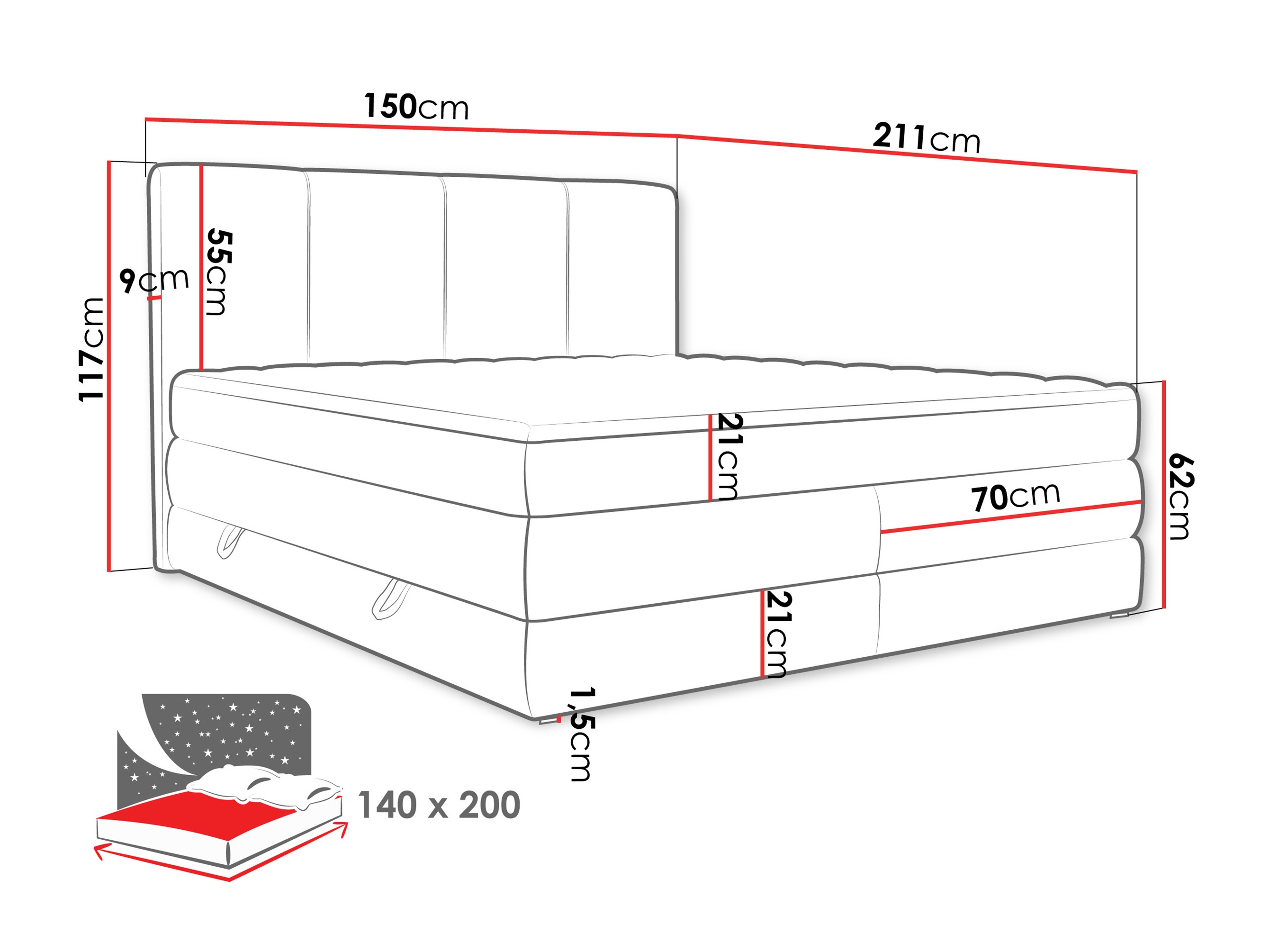 Boxspring postelja ComfiDream Caelion (Onega 07)