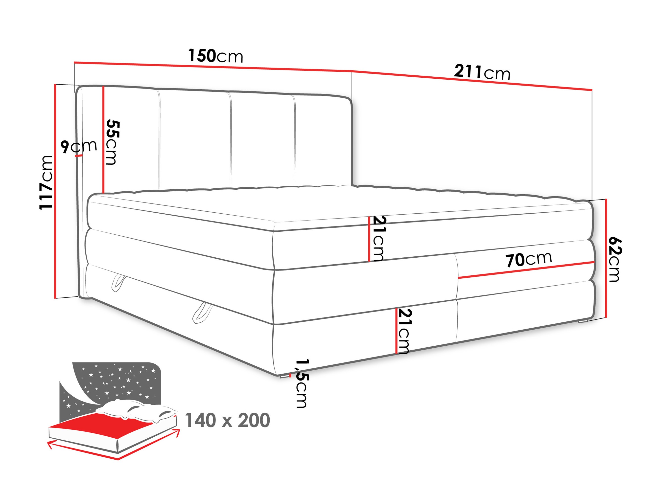 Boxspring postelja ComfiDream Caelion (Onega 14)