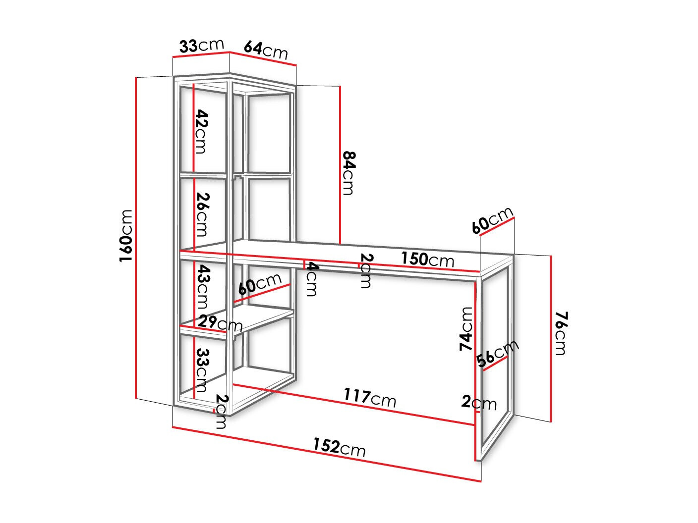 Pisalna miza Oswego 107 (Rjava + Črna)