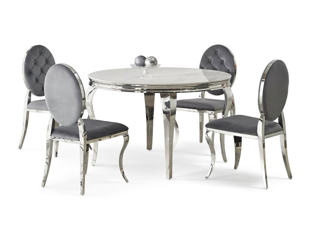 Jedilniški komplet Houston 1828 (Beli marmor + Siva)