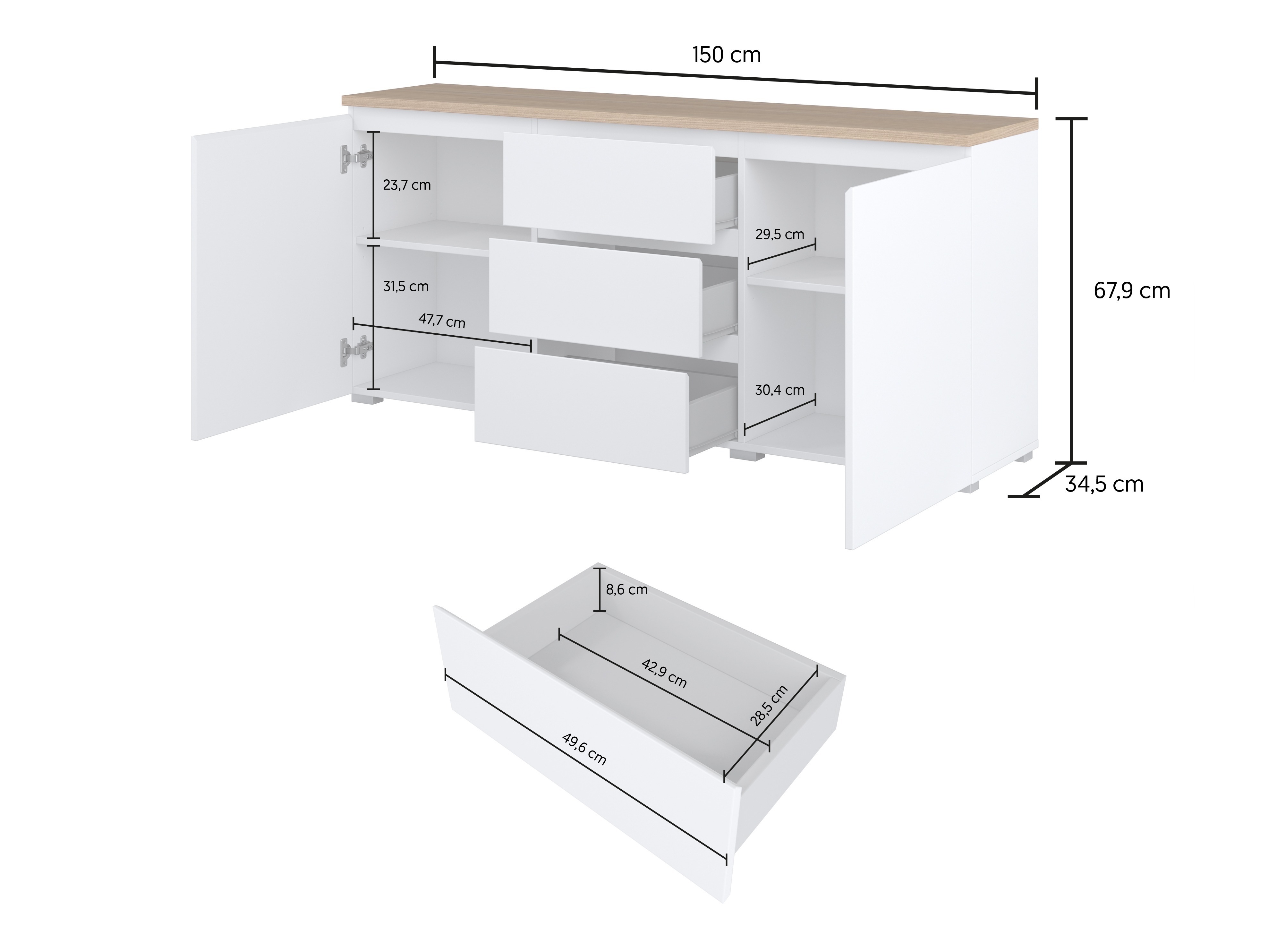 Komoda Baletu 106 (Črna + Hrast)