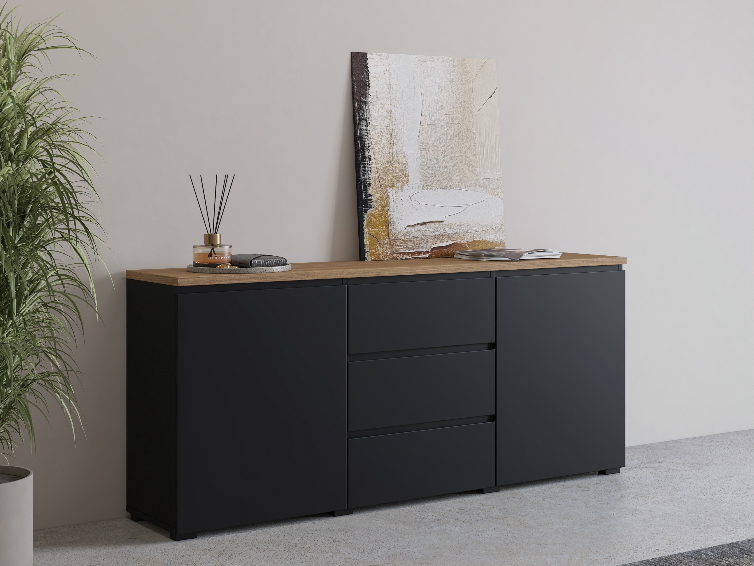 Komoda Baletu 106 (Črna + Hrast)