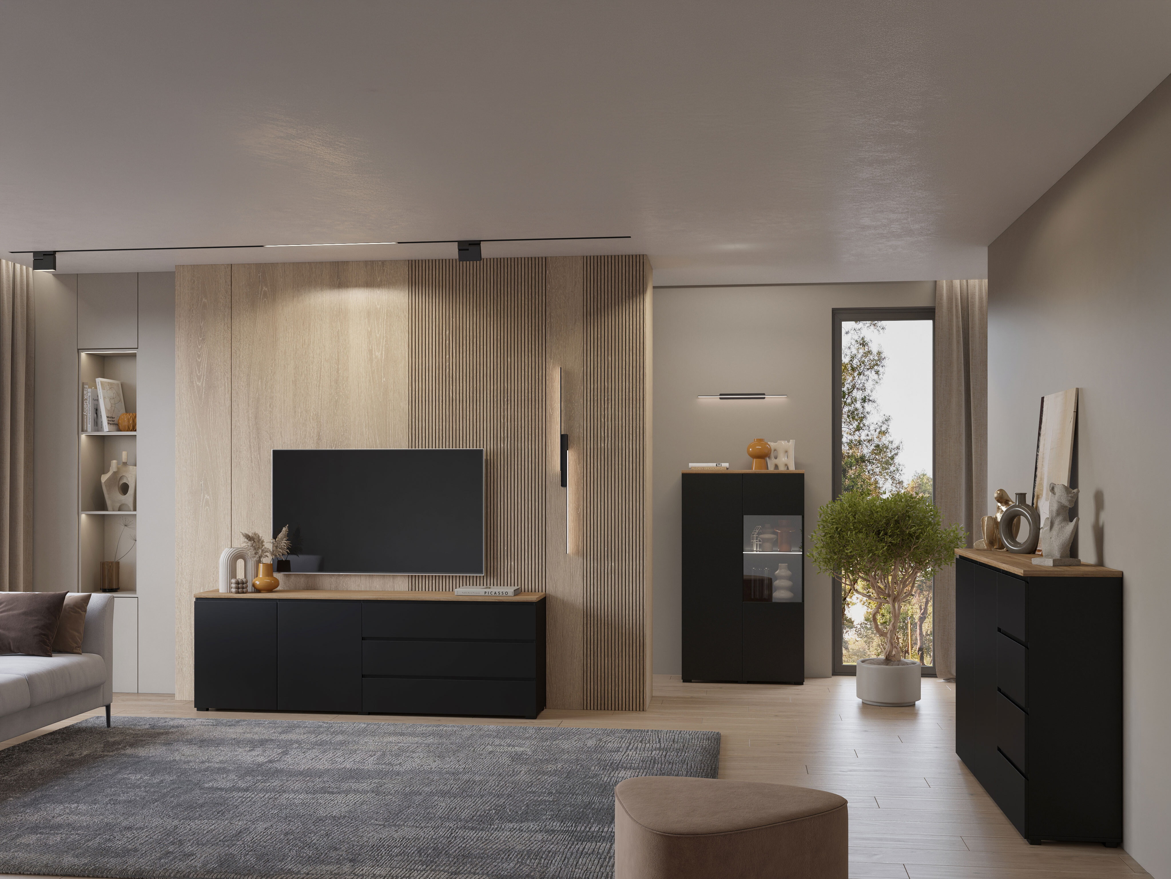 Regal Baletu 108 (Črna + Hrast)