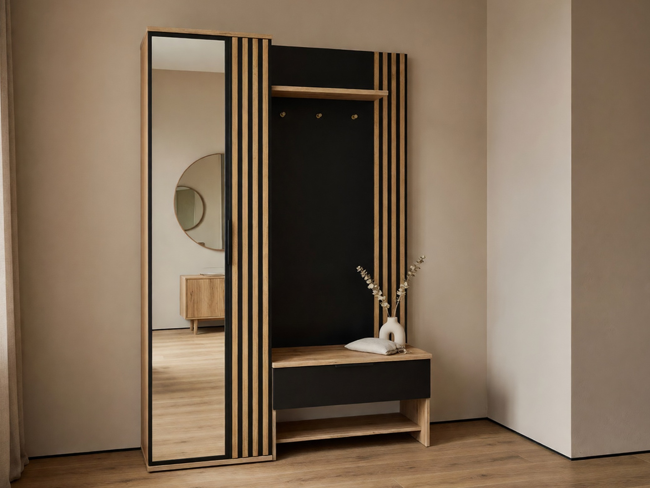 Komplet za predsobo Honolulu 161 (Črna + Wotan hrast)