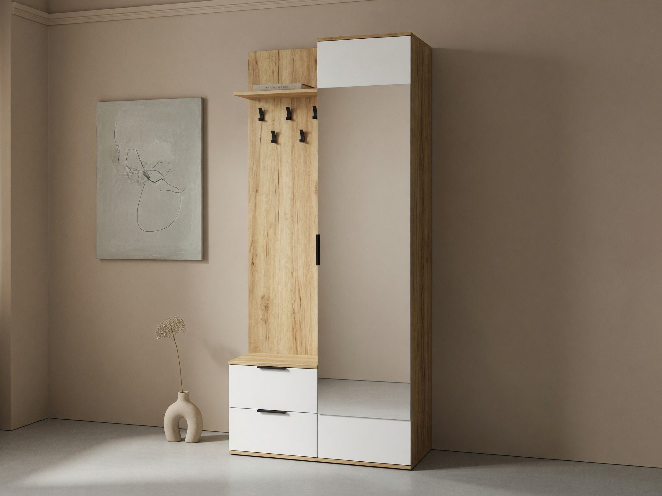 Komplet za predsobo Houston 2004 (Zlati hrast + Bela)