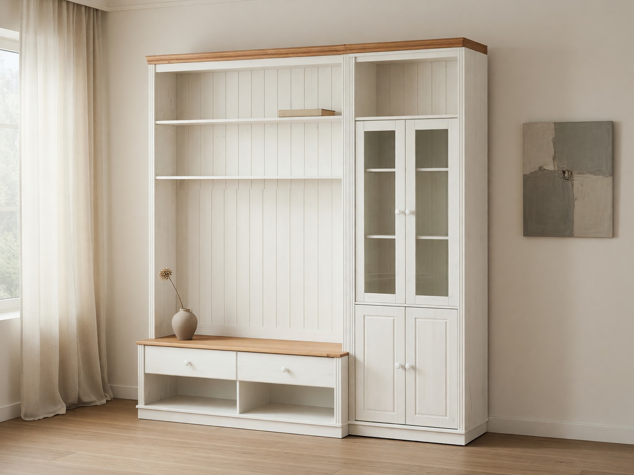 Komplet za dnevno sobo Saltoro 124 (Bela + Medeni hrast)